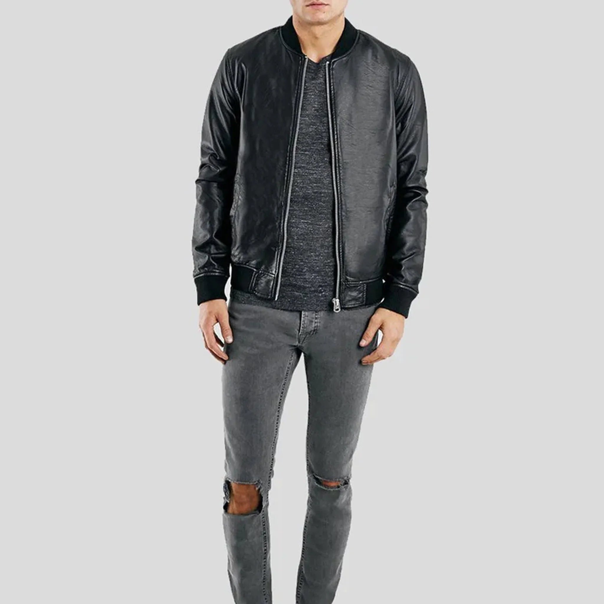 Baylee Black Bomber Leather Jacket - leathergang.com