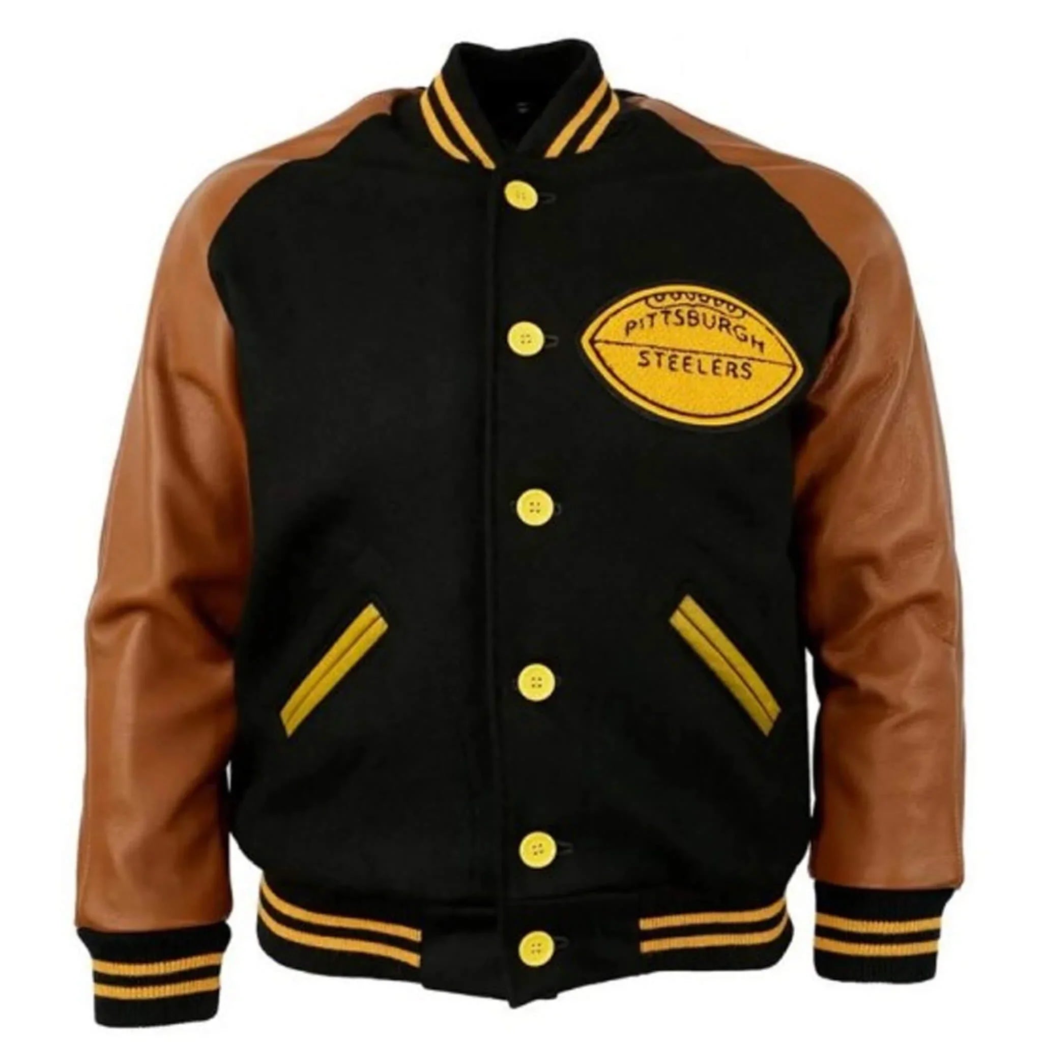 1955 Pittsburgh Steelers Varsity Jacket –Wool body & Leather sleeves - leathergang.com