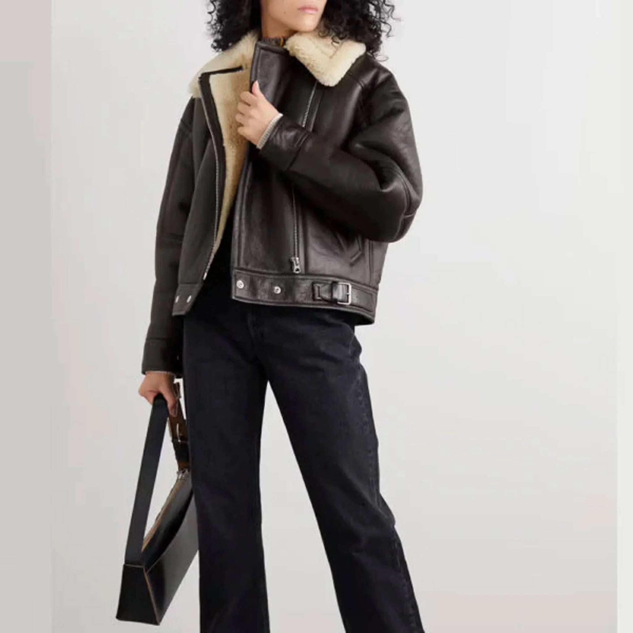 Black RAF B3 Cowhide Shearling Aviator Jacket - Women
