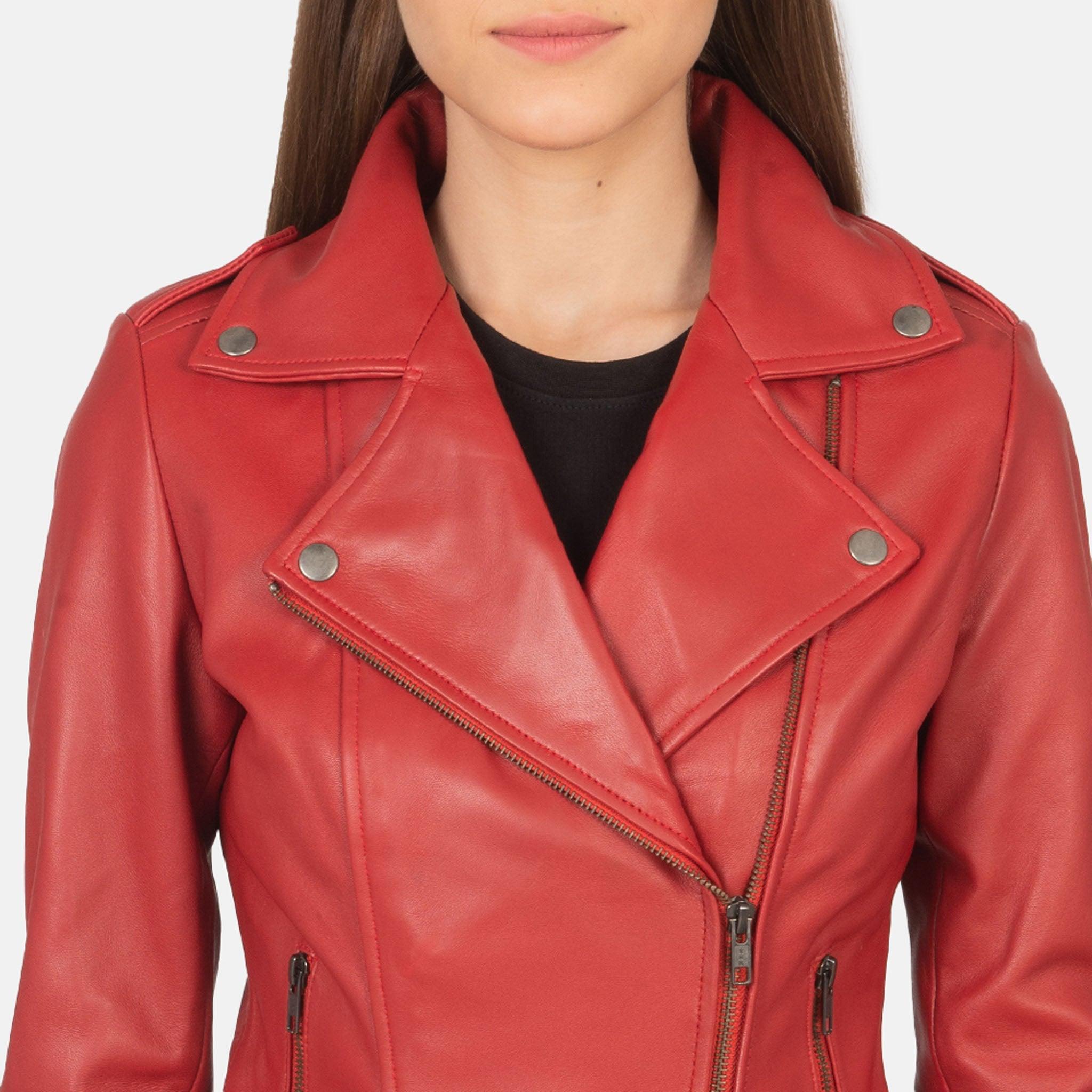 Glare Leather Biker Jacket - Stylish Red Motorcycle Real Leather