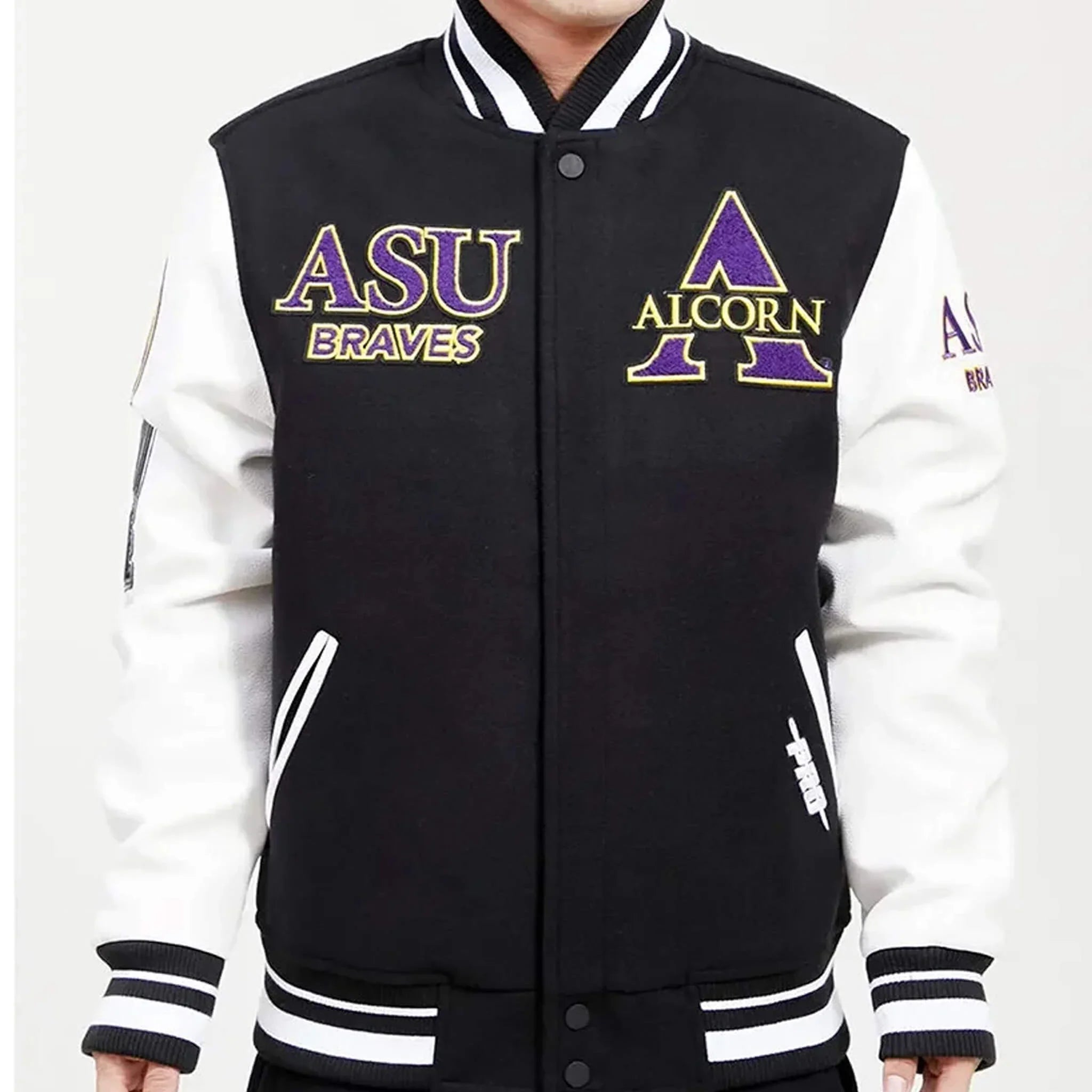 Alcorn State Braves Black & White Letterman Varsity Jacket - leathergang.com
