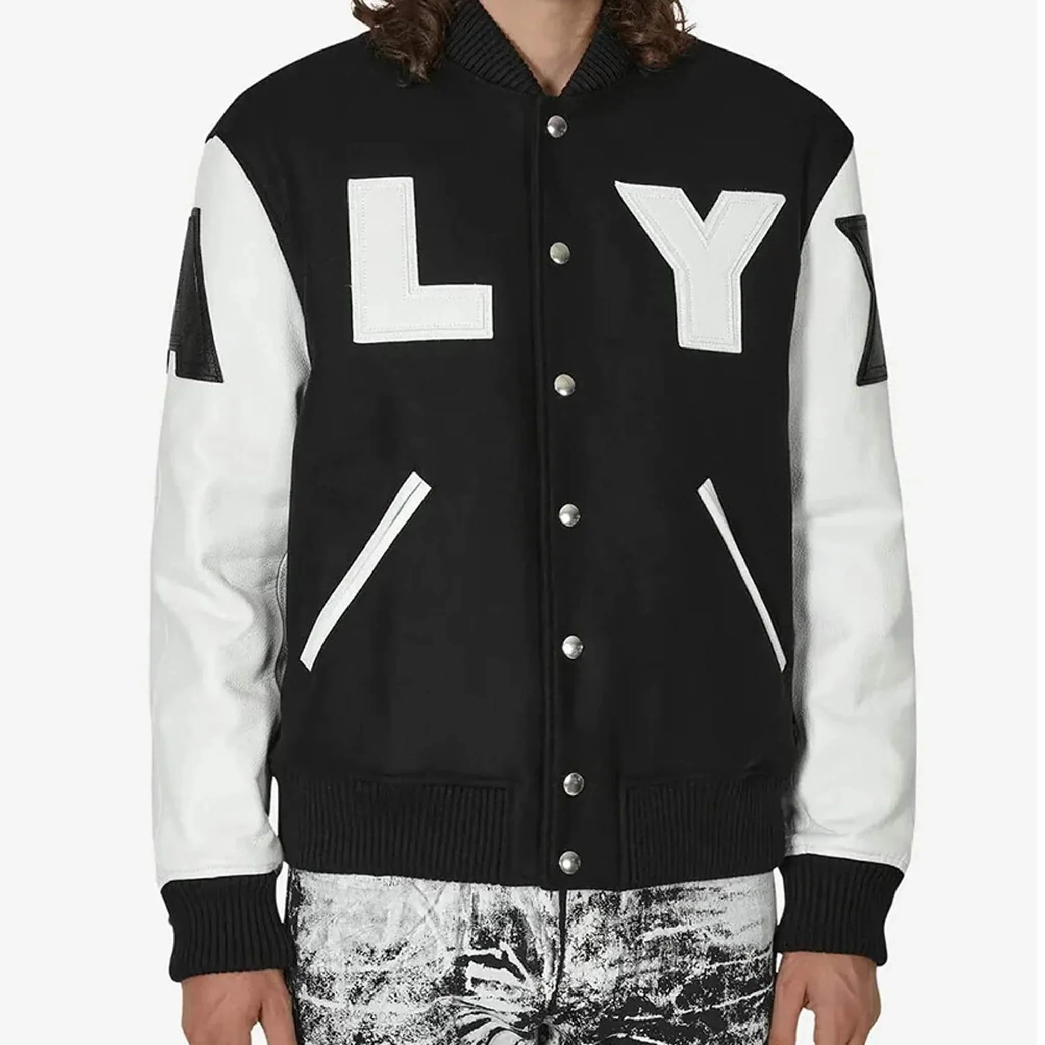 Alyx Two-Tone Varsity Jacket – Sleek Black Letterman - leathergang.com