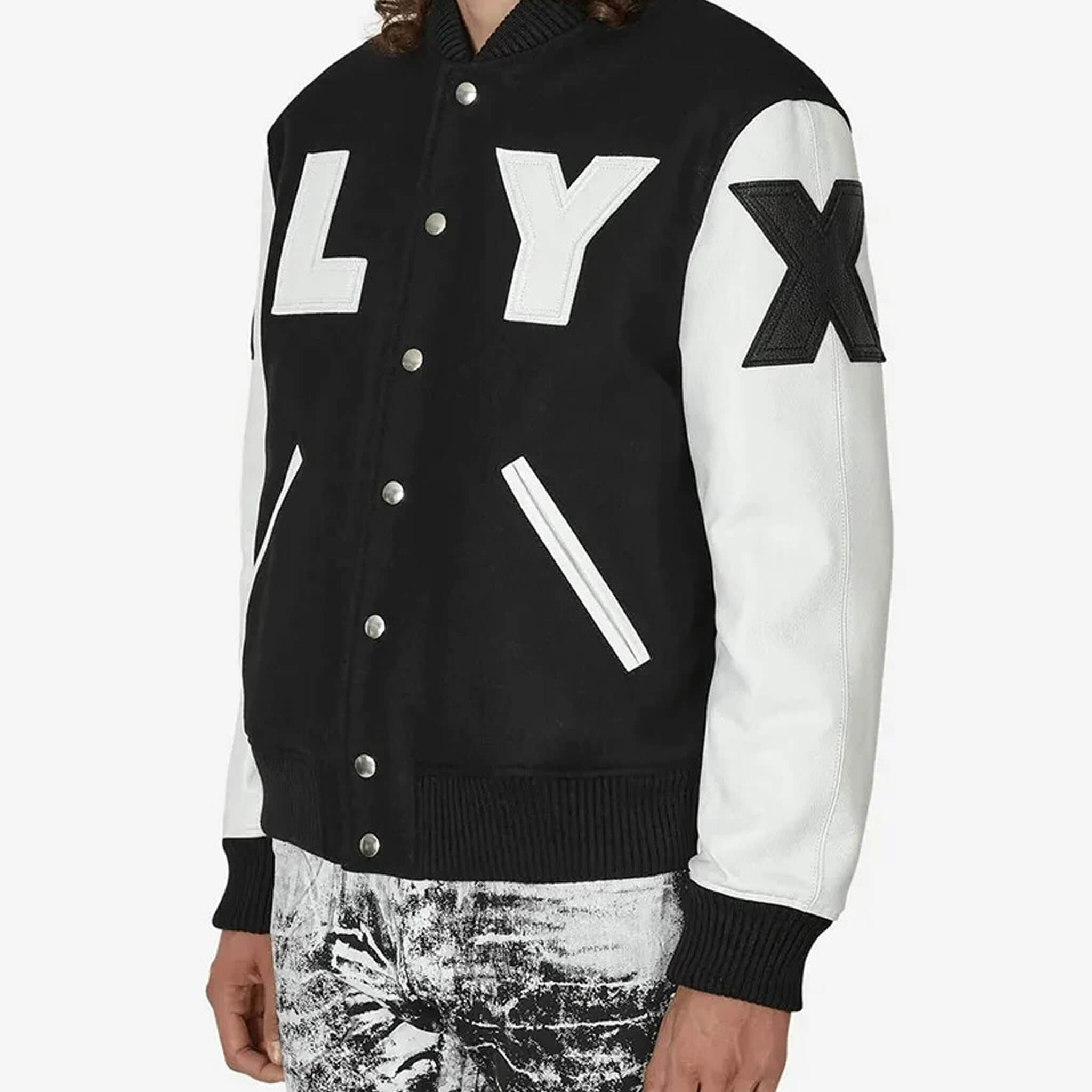 Alyx Two-Tone Varsity Jacket – Sleek Black Letterman