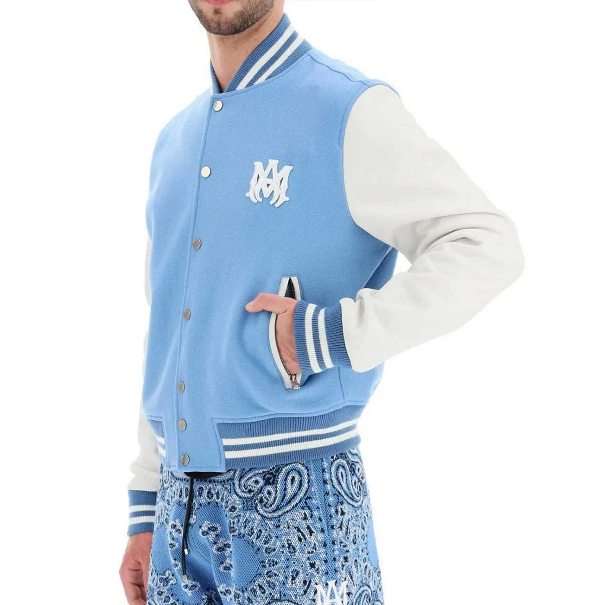 Amiri Blue & White Varsity Letterman Jacket for Men