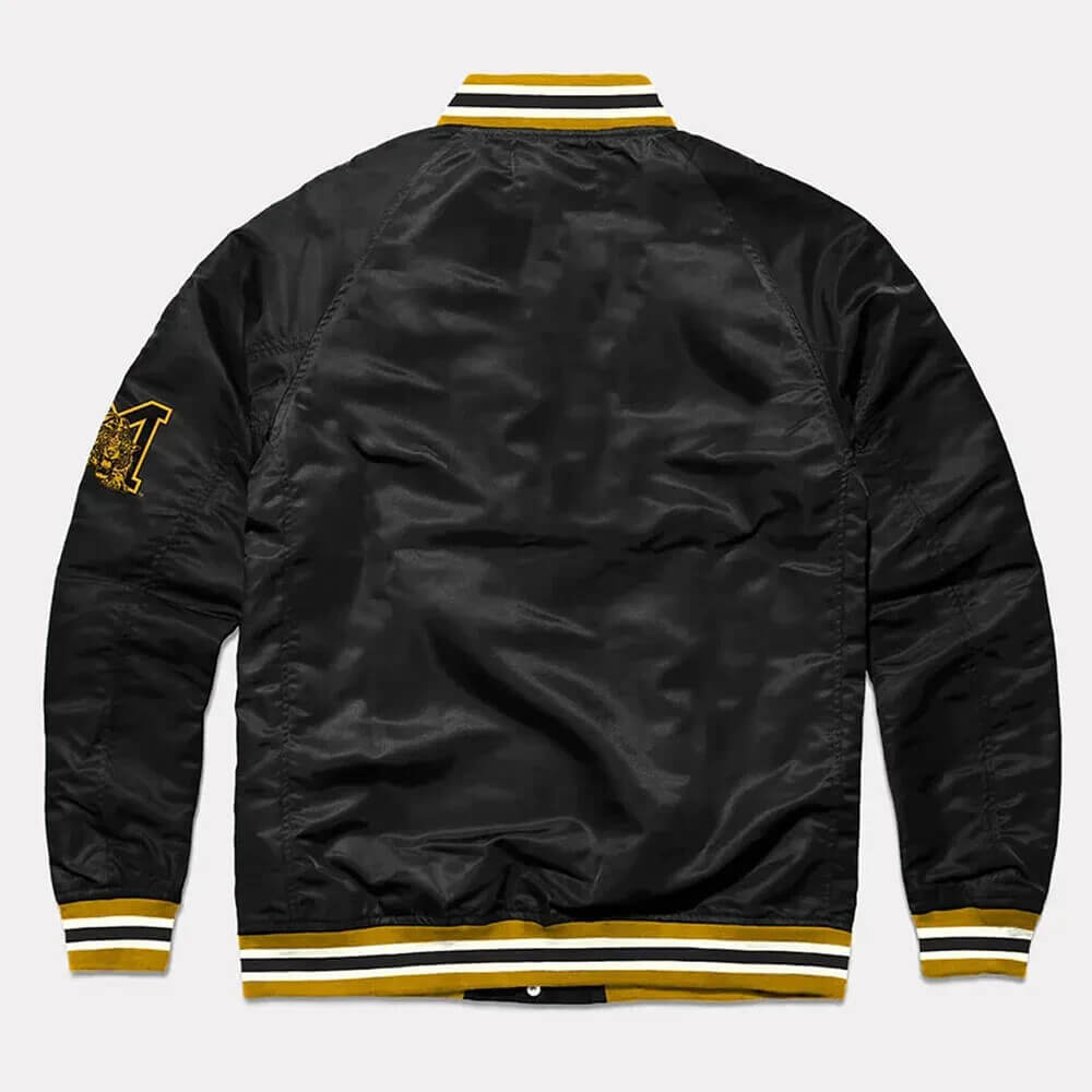 Letterman Missouri Tigers Script Black Satin Varsity Jacket