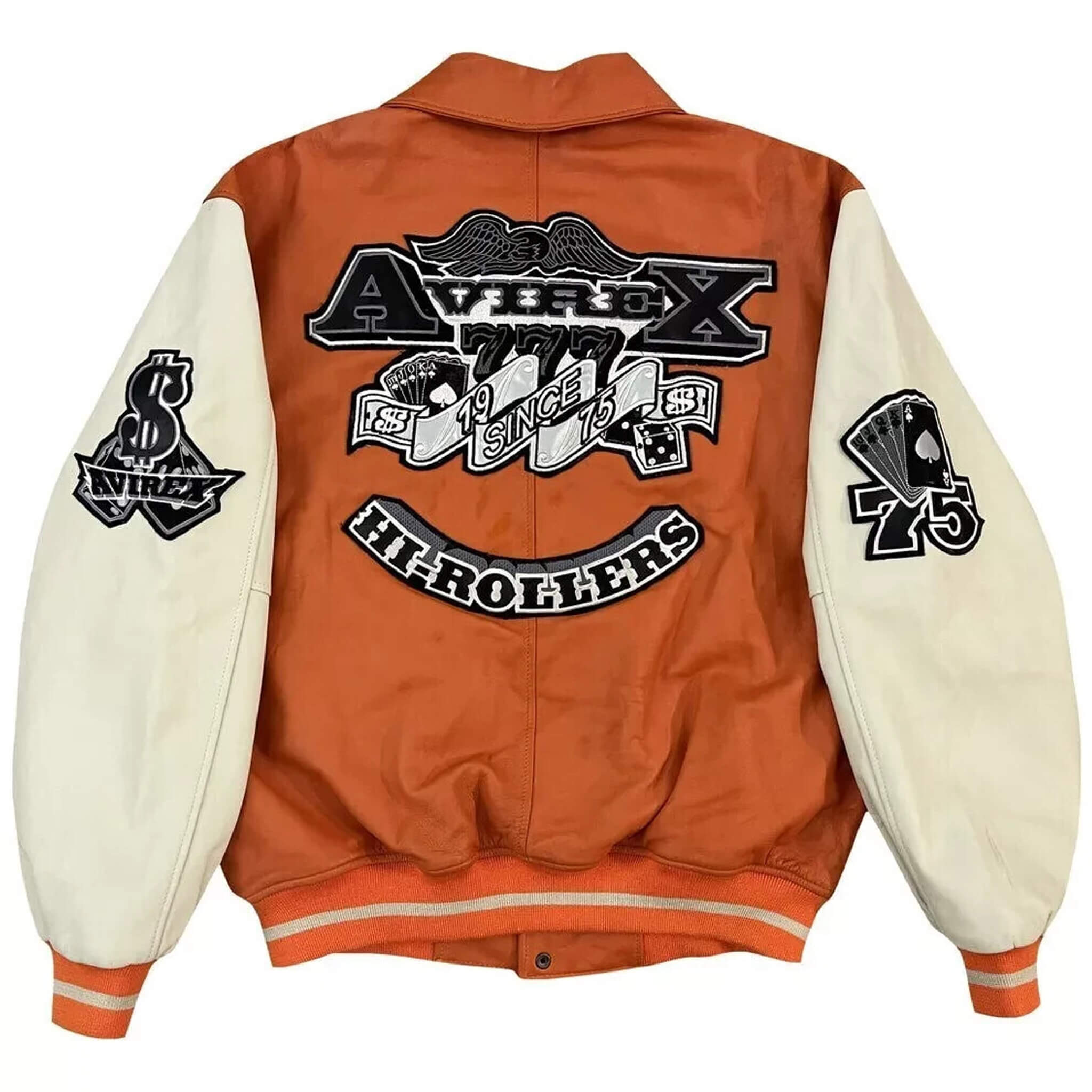 Avirex Men's Hi-Rollers Genuine Cowhide Leather Varsity Jacket