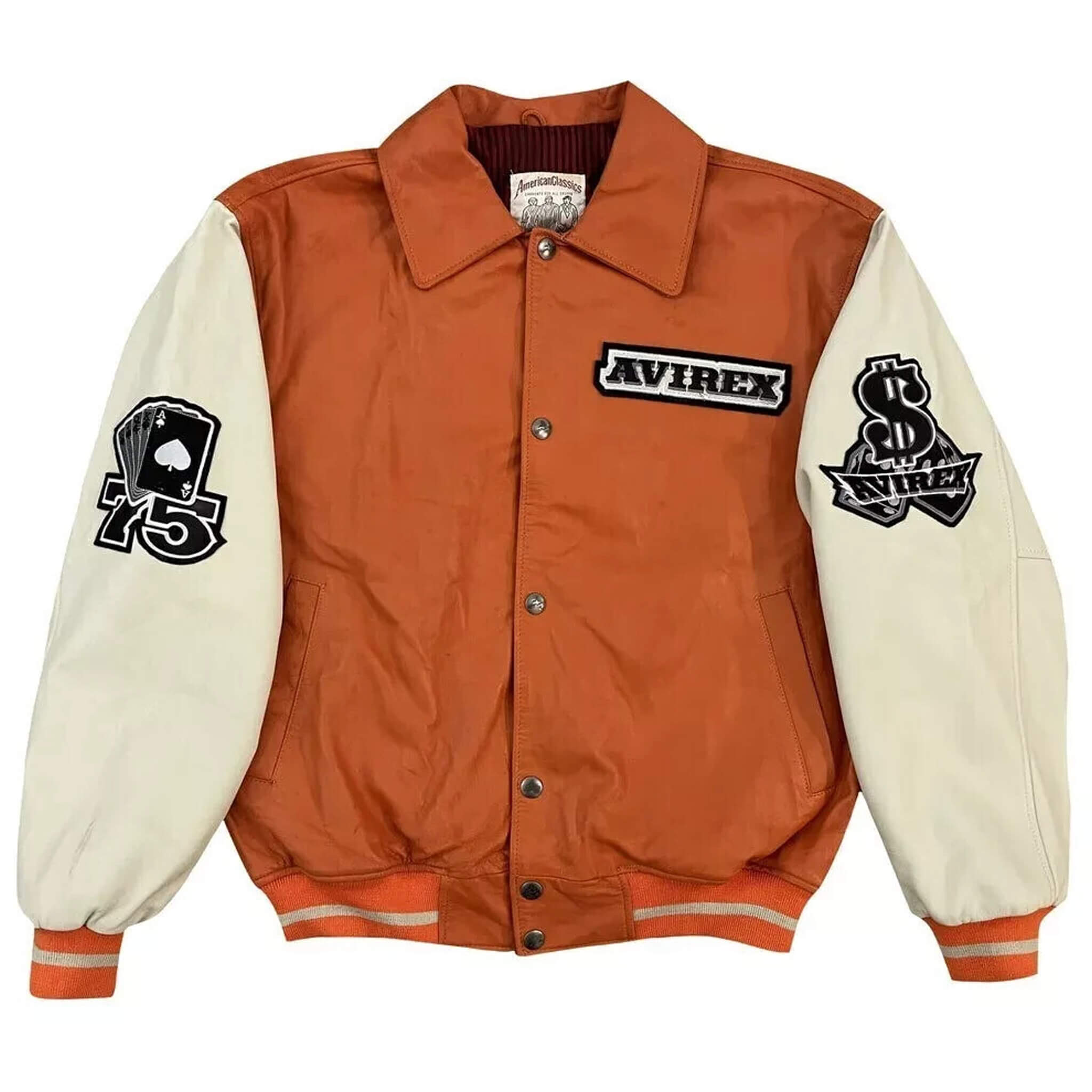 Avirex Men's Hi-Rollers Genuine Cowhide Leather Varsity Jacket