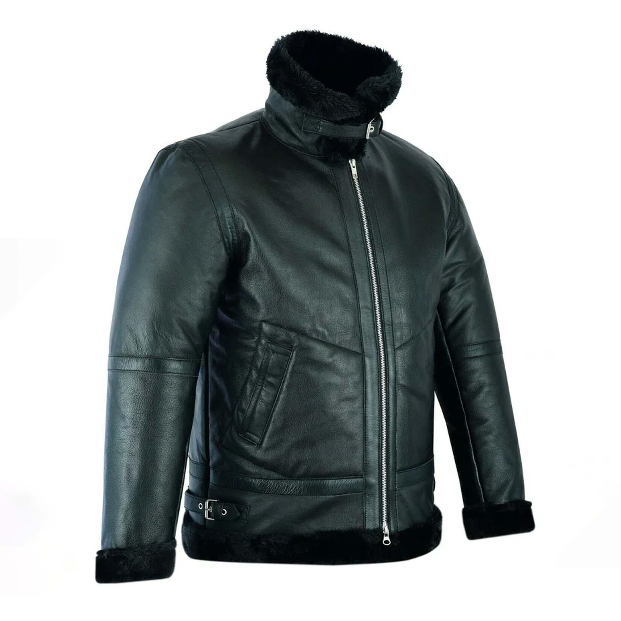 Drenn B3 RAF Aviator Bomber Jacket - Black Shearling Real Sheepskin Leather Coat