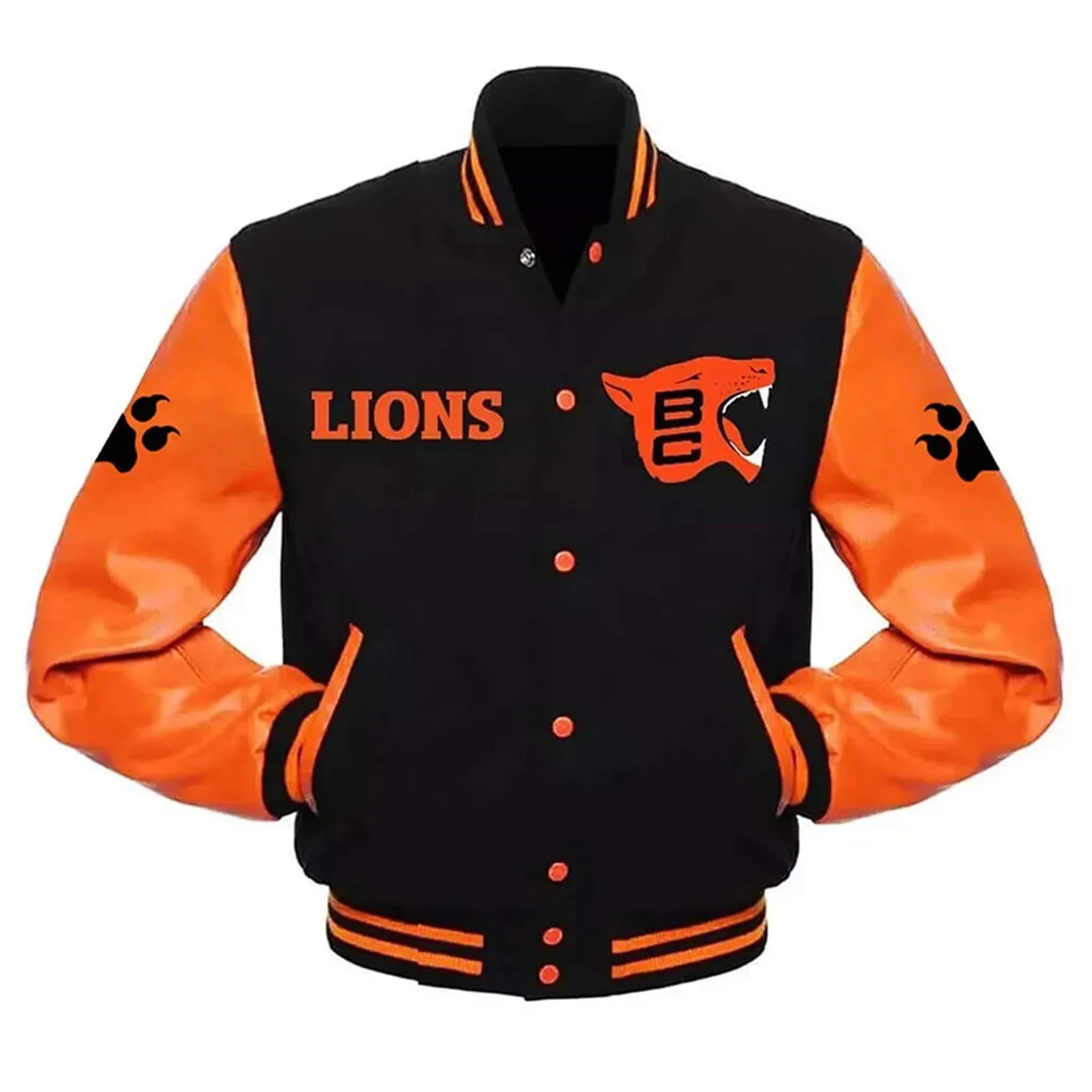 BC Lions Classic Black & Orange Varsity Letterman Jacket - leathergang.com