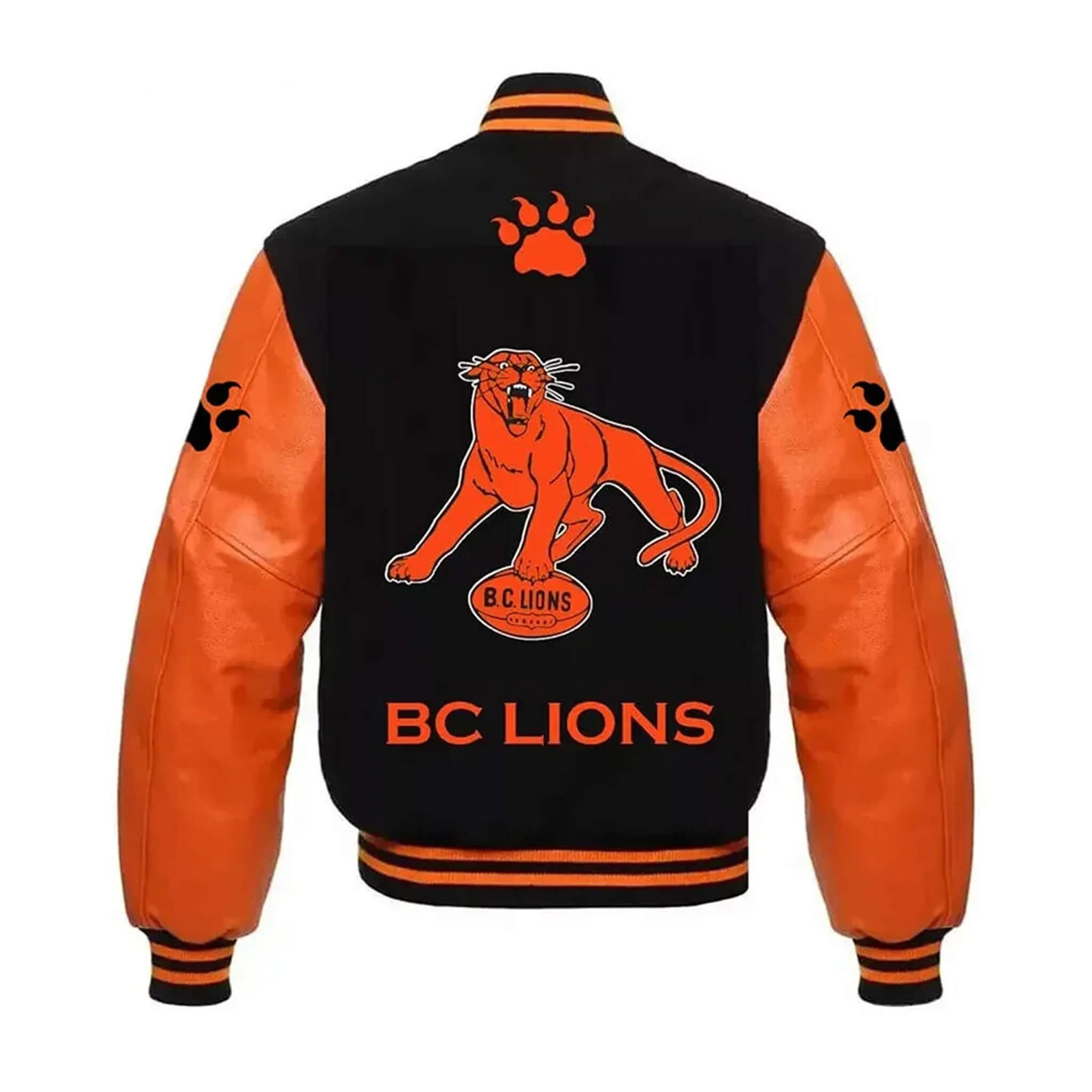 BC Lions Classic Black & Orange Varsity Letterman Jacket