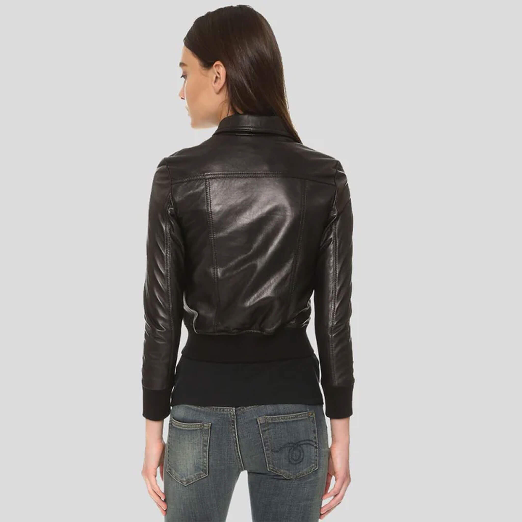 Vanta Belle Women's Black Leather Bomber Jacket