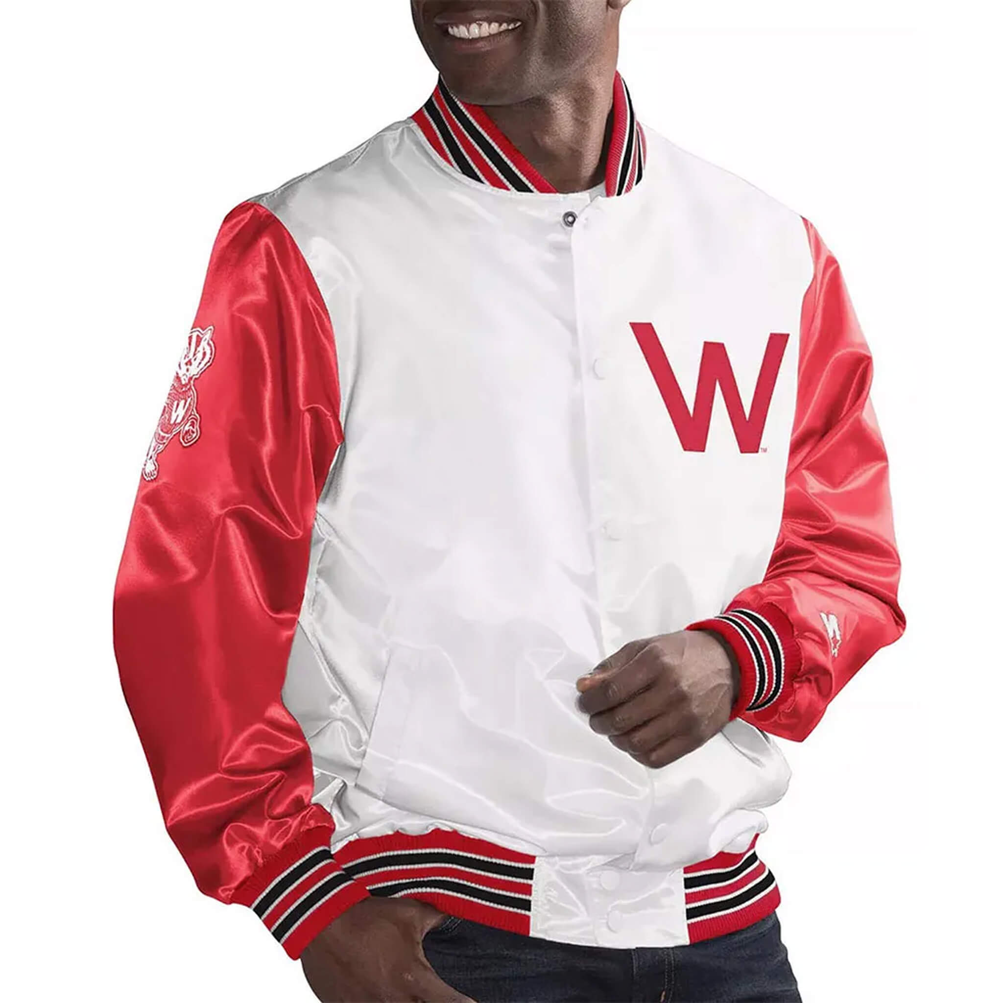 Wisconsin Badgers Satin Varsity Jacket – Classic Style