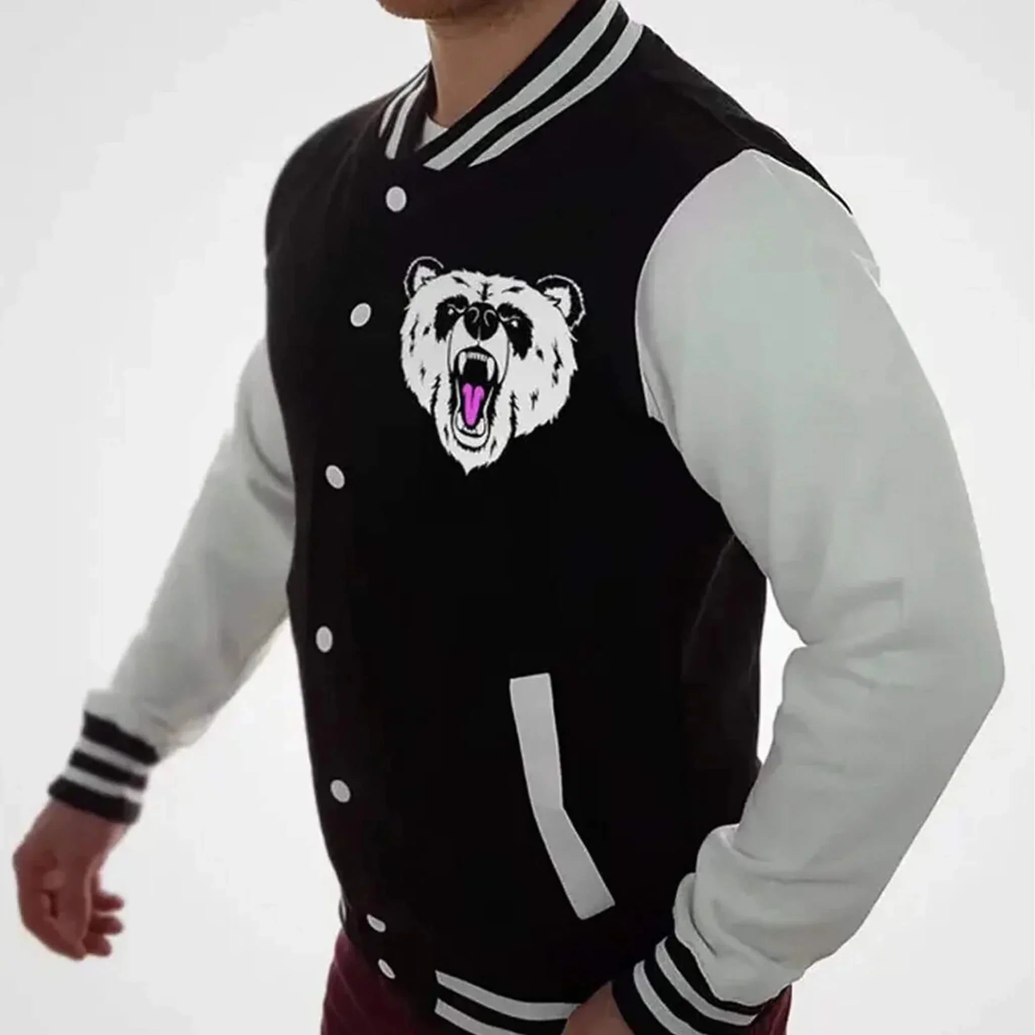 Bear Logo College Varsity Letterman Baseball Jacket - leathergang.com