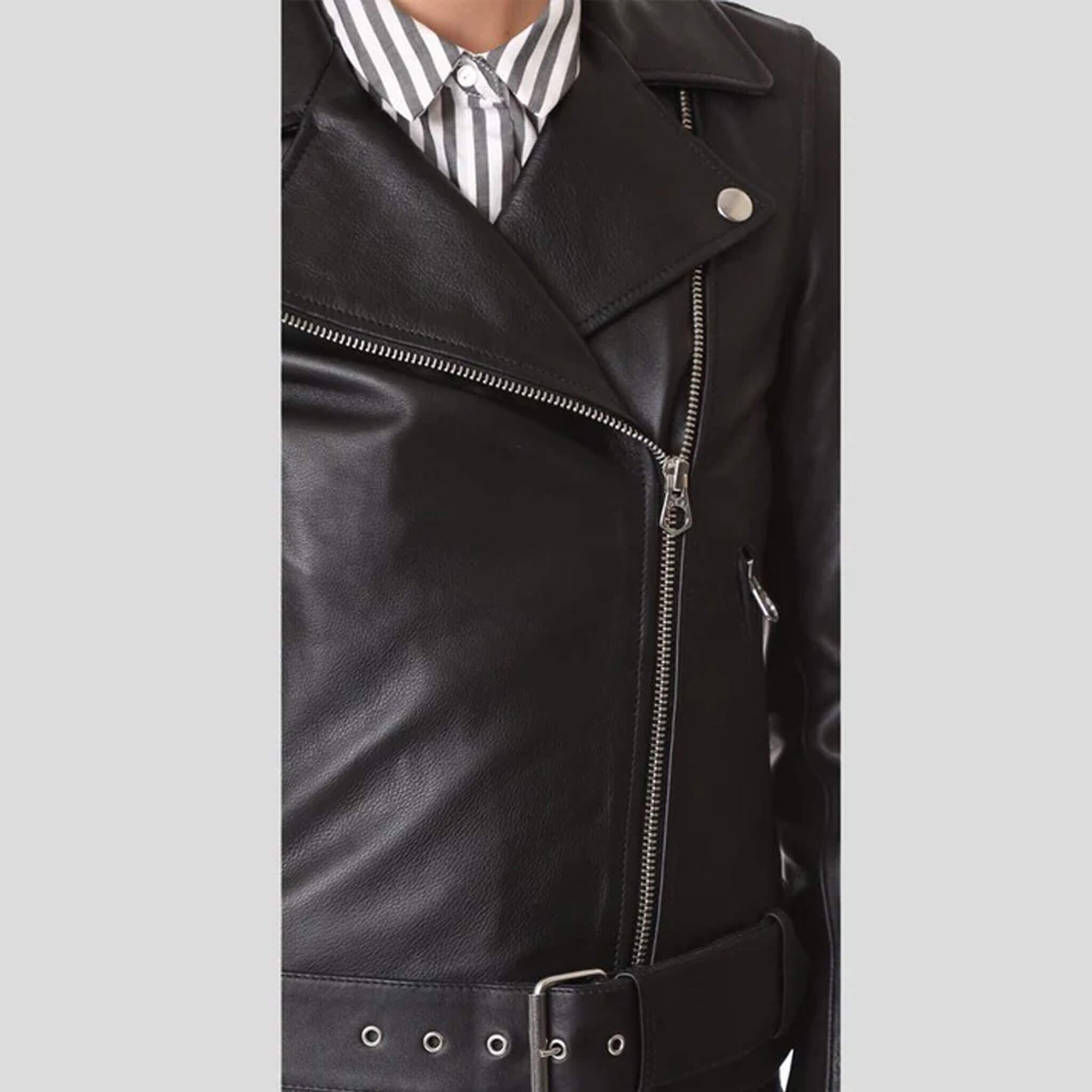 Lara Black Lambskin Biker Jacket with Quilted Lining