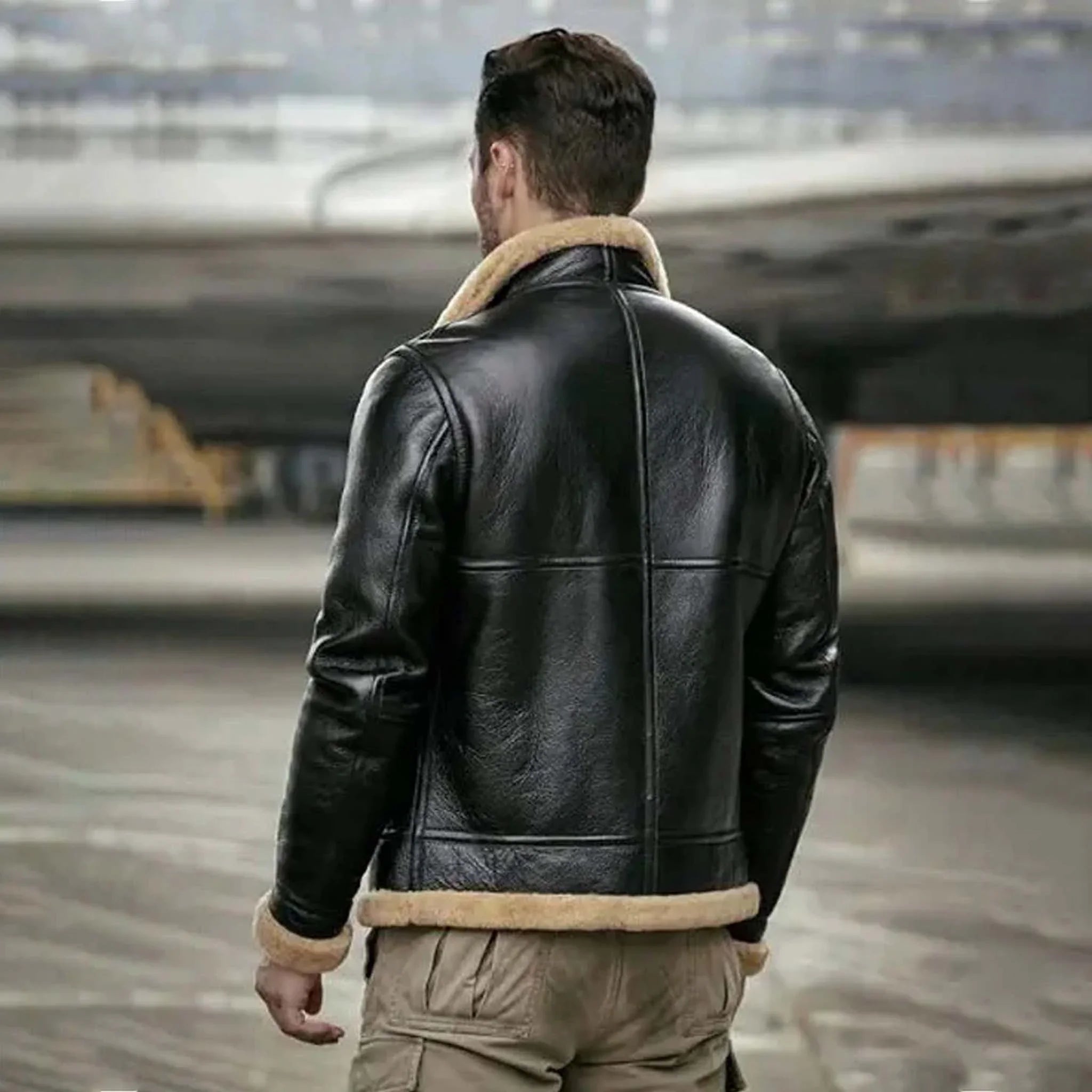 Zypher Motorcycle Bomber Jacket - Sheepskin Shearling Leather for Men