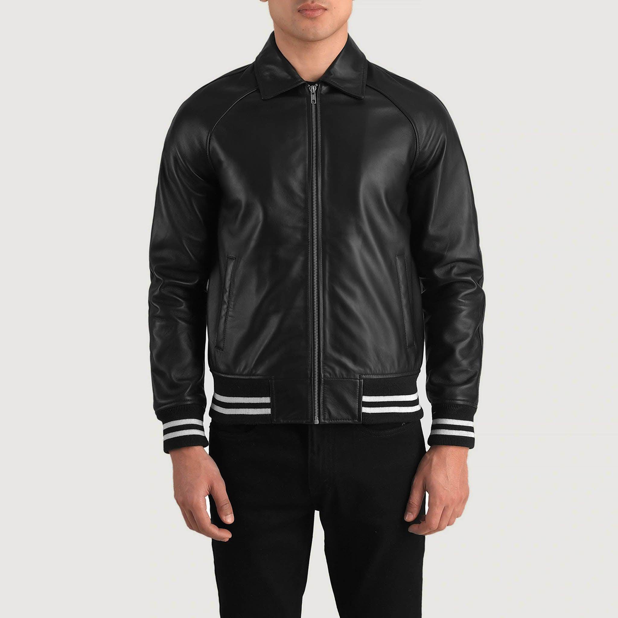 Abelard Black Leather Varsity Jacket – Timeless Classic Style - leathergang.com