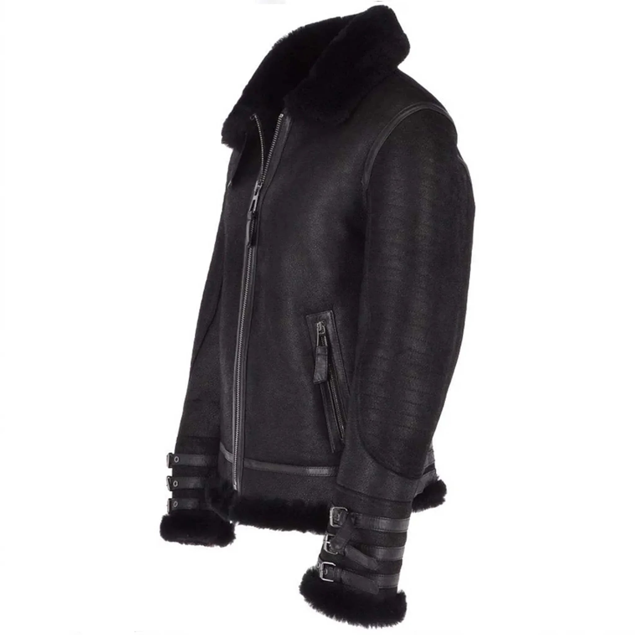 Stryke Black B3 RAF Bomber Jacket - Sheepskin Shearling Aviator Leather Jacket