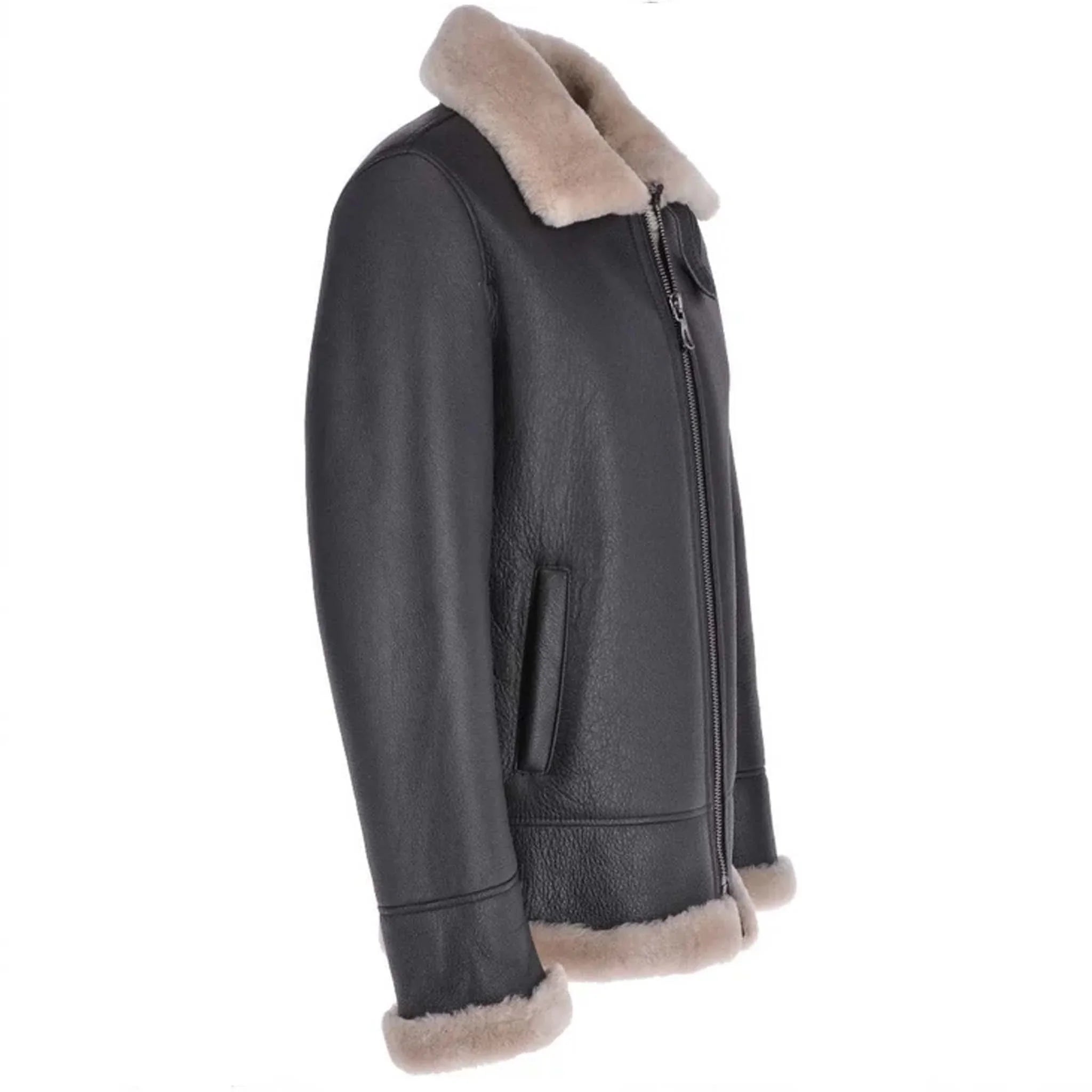 Wolvar B3 RAF Shearling Jacket - Black Airforce Sheepskin Leather Flight Coat