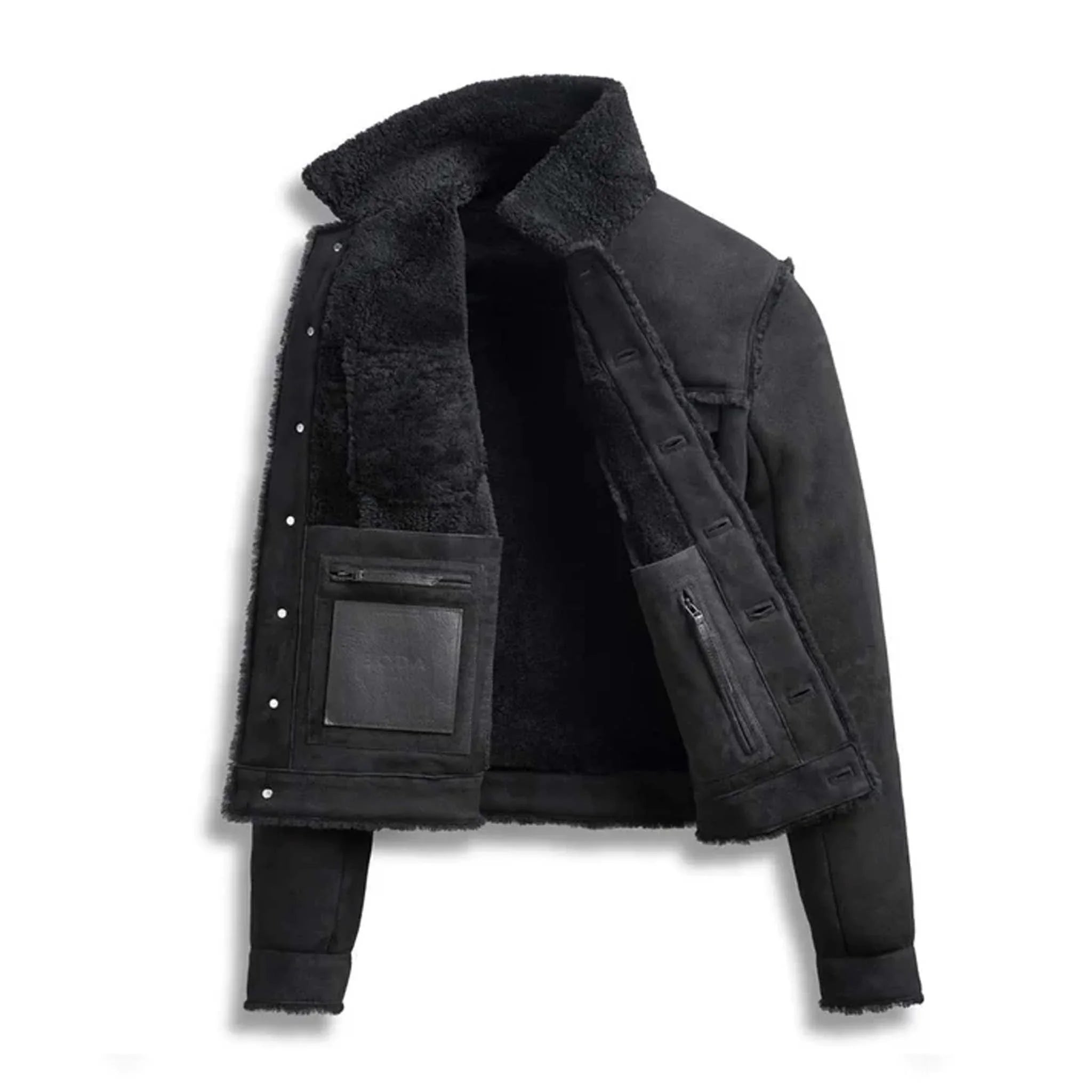 Axion Black Shearling Leather Jacket