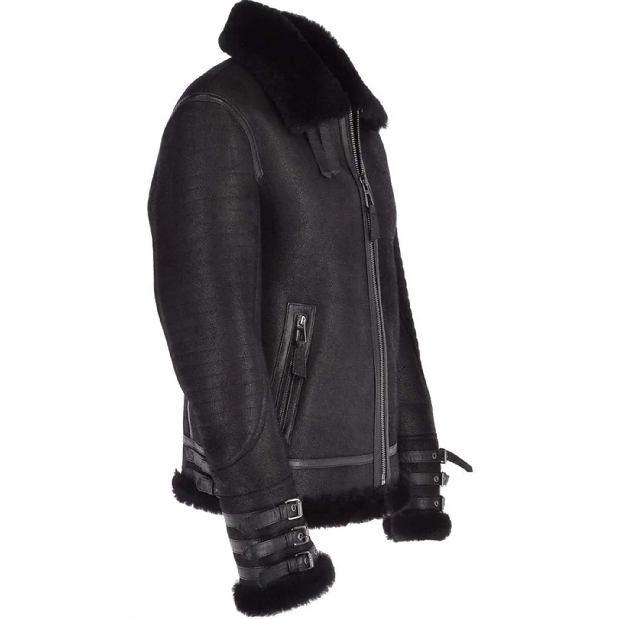 Stryke Black B3 RAF Bomber Jacket - Sheepskin Shearling Aviator Leather Jacket