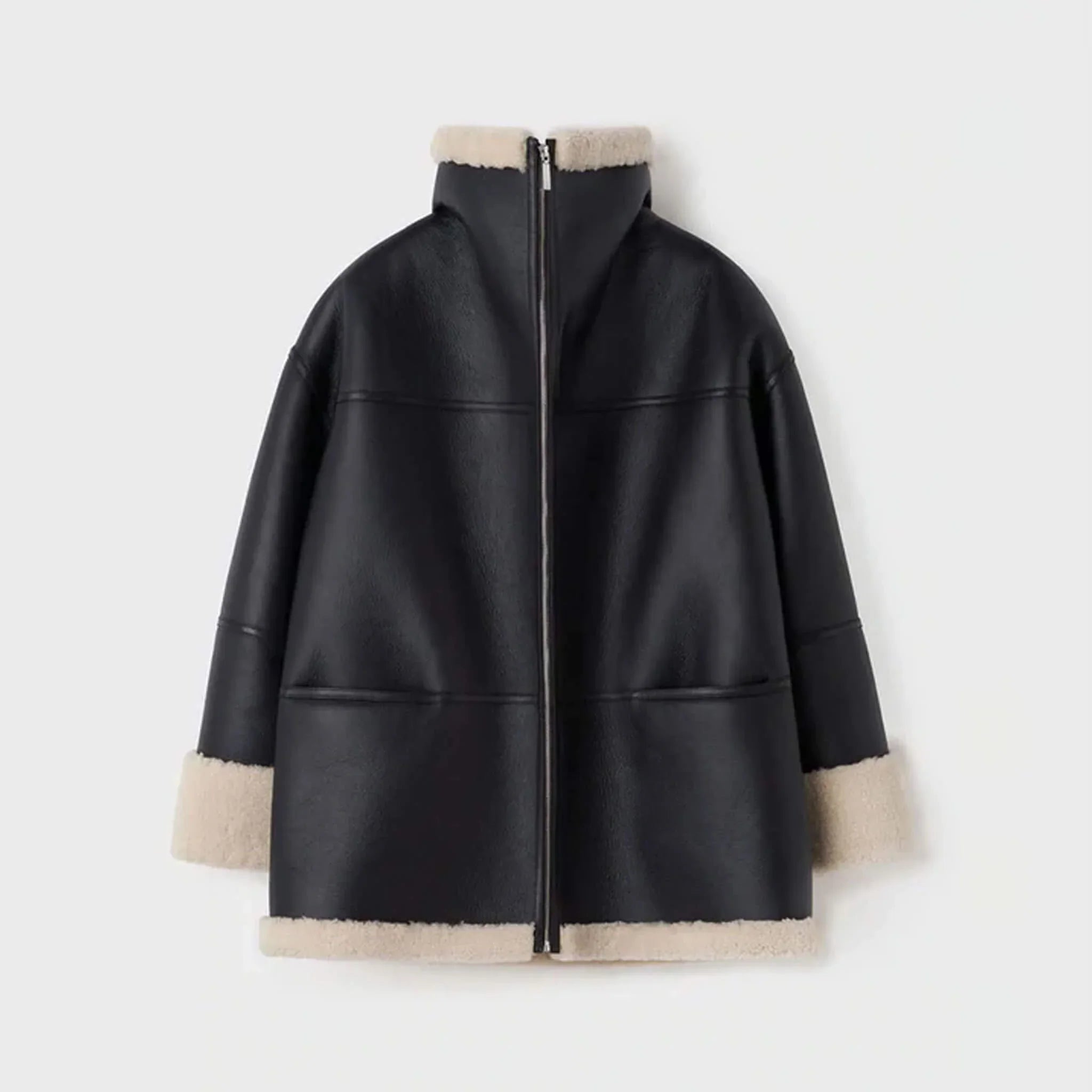Women's Off-White Trim Aviator Shearling Jacket