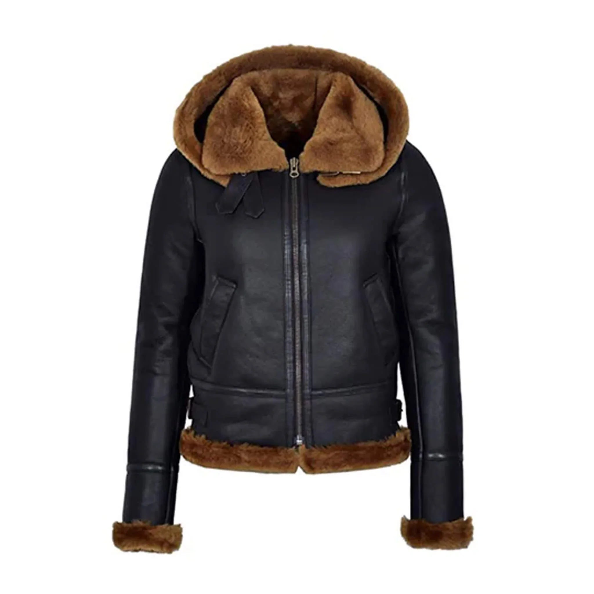 Black Hooded B3 Aviator Shearling Jacket – Women