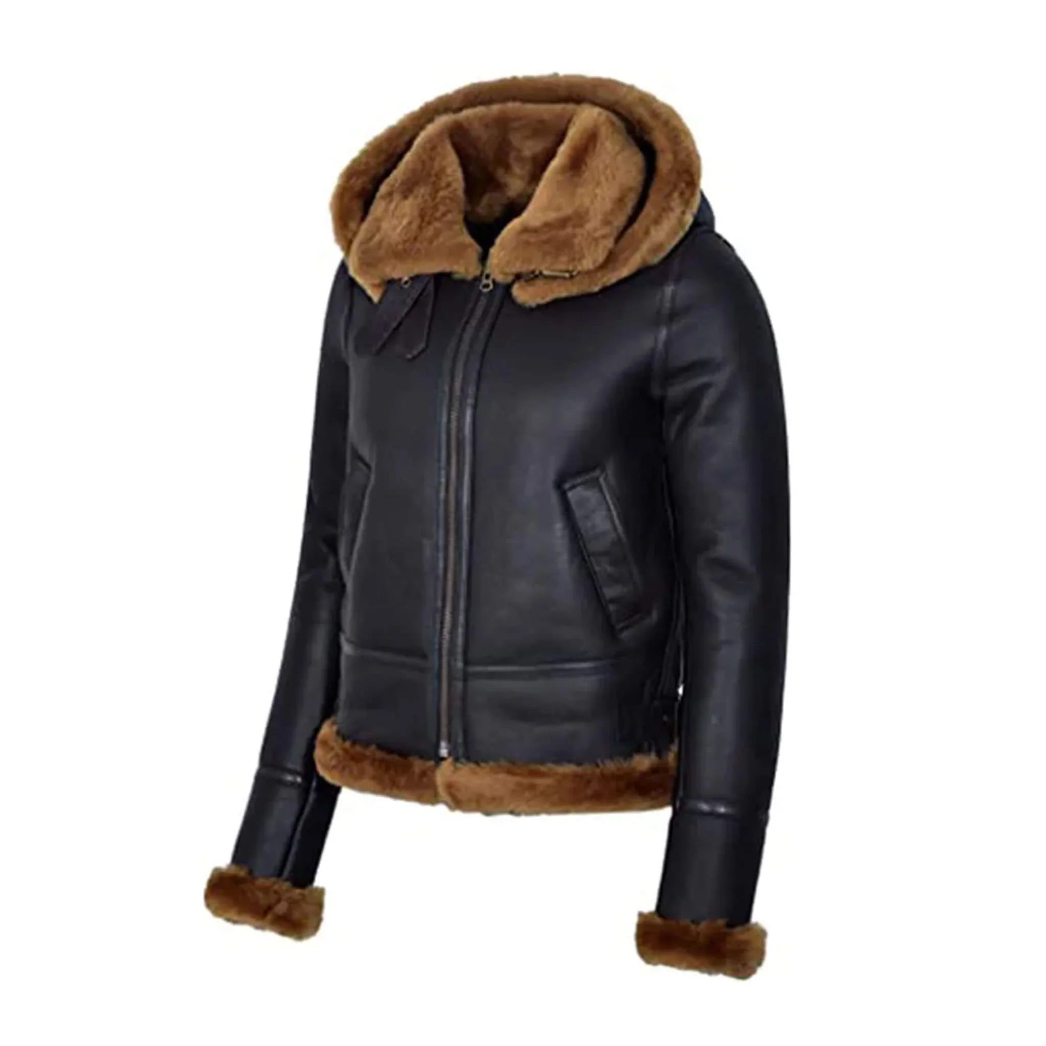 Black Hooded B3 Aviator Shearling Jacket – Women