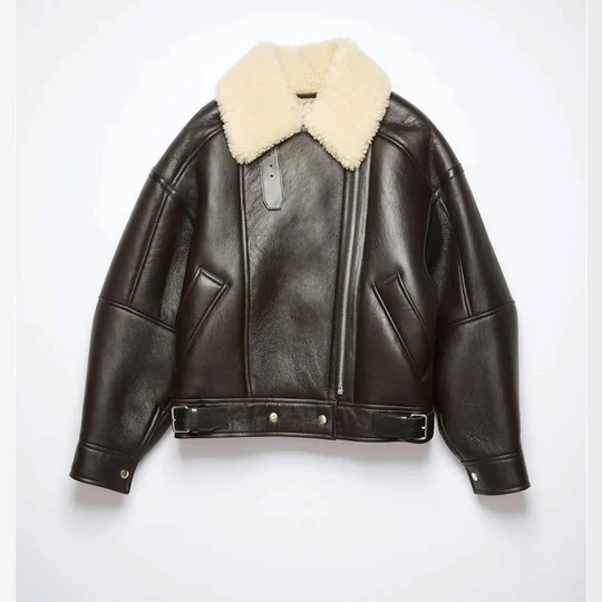 Dark Brown RAF Shearling Aviator Jacket – Women’s