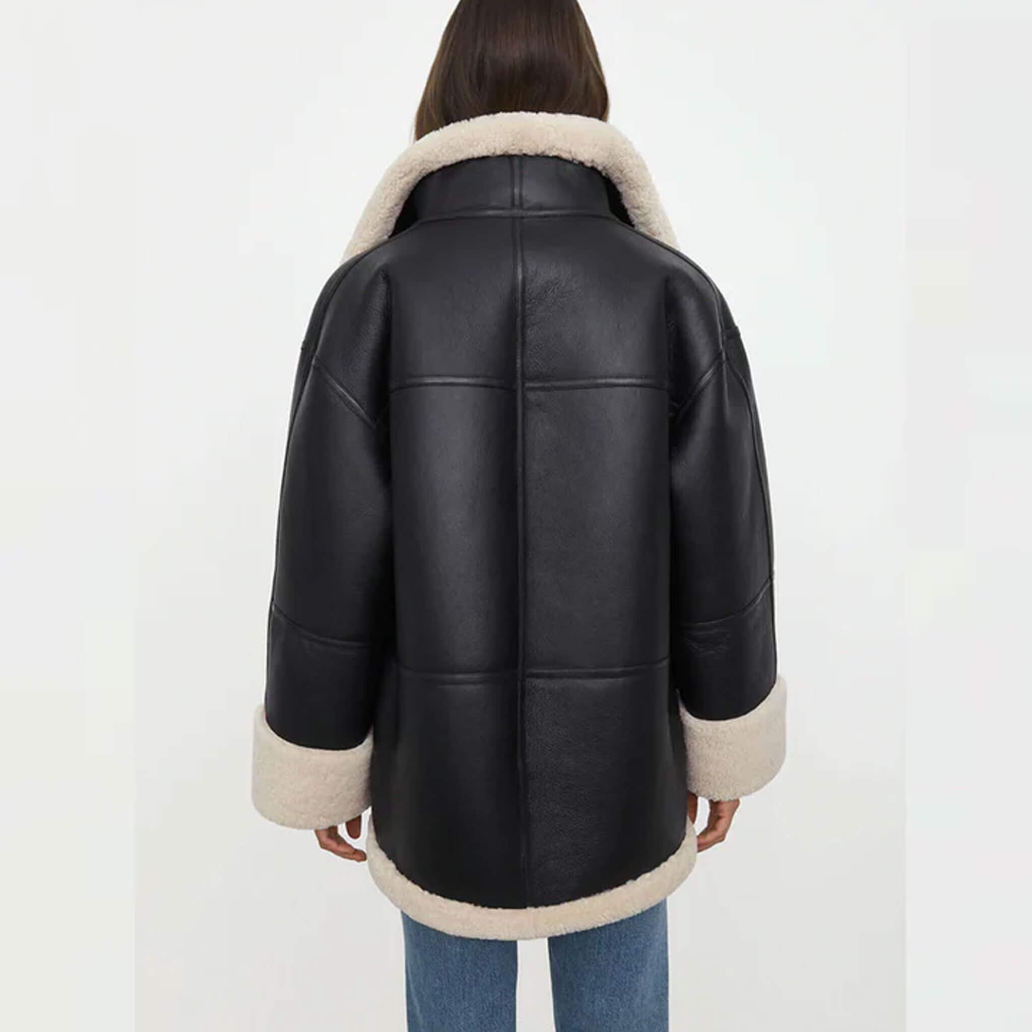 Women's Off-White Trim Aviator Shearling Jacket