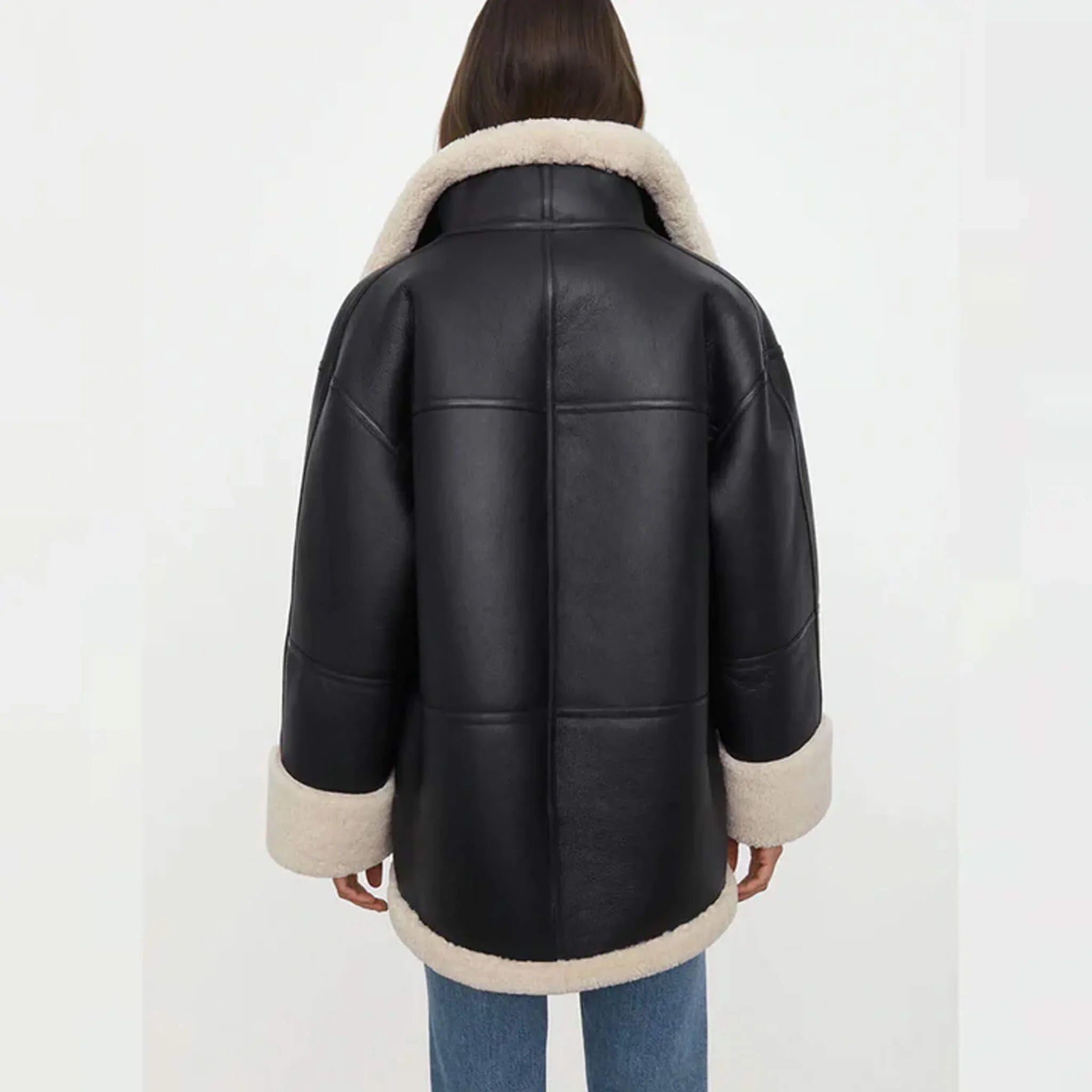 Women's Off-White Trim Aviator Shearling Jacket