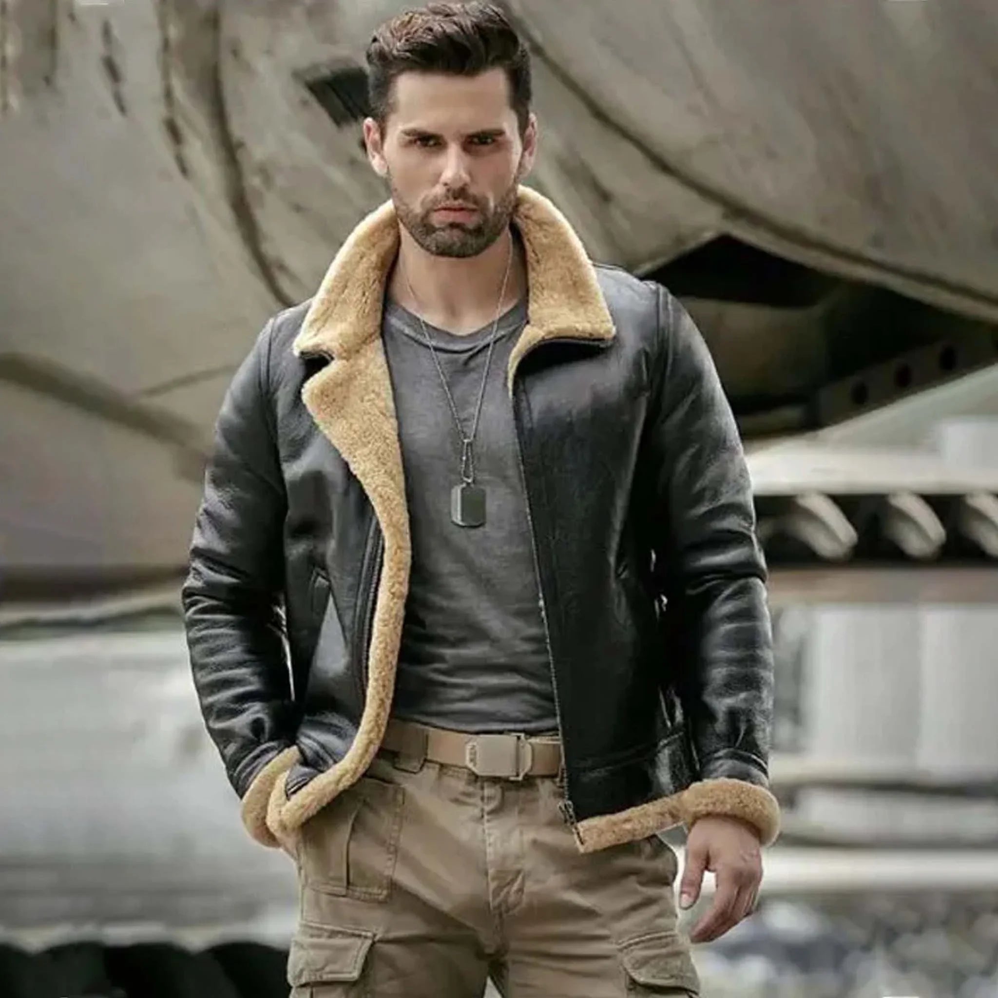 Zypher Motorcycle Bomber Jacket - Sheepskin Shearling Leather for Men