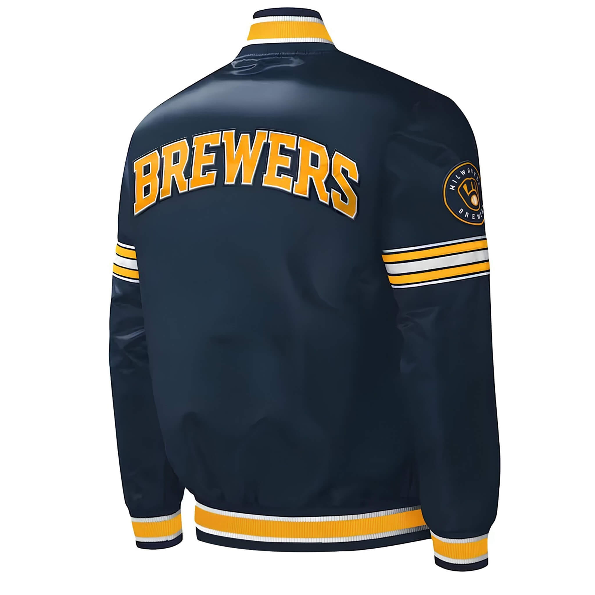 Milwaukee Brewers Navy Blue Satin Baseball Varsity Letterman Jacket