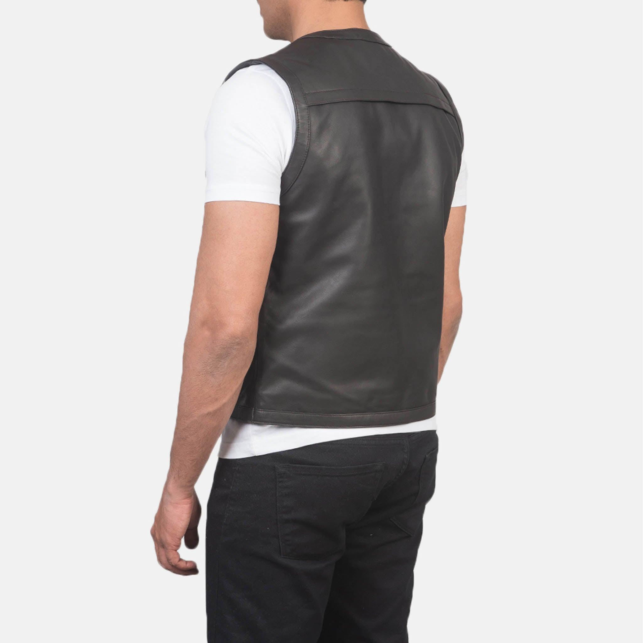Storm Brown Leather Vest – Men’s Vintage Premium Biker Gear