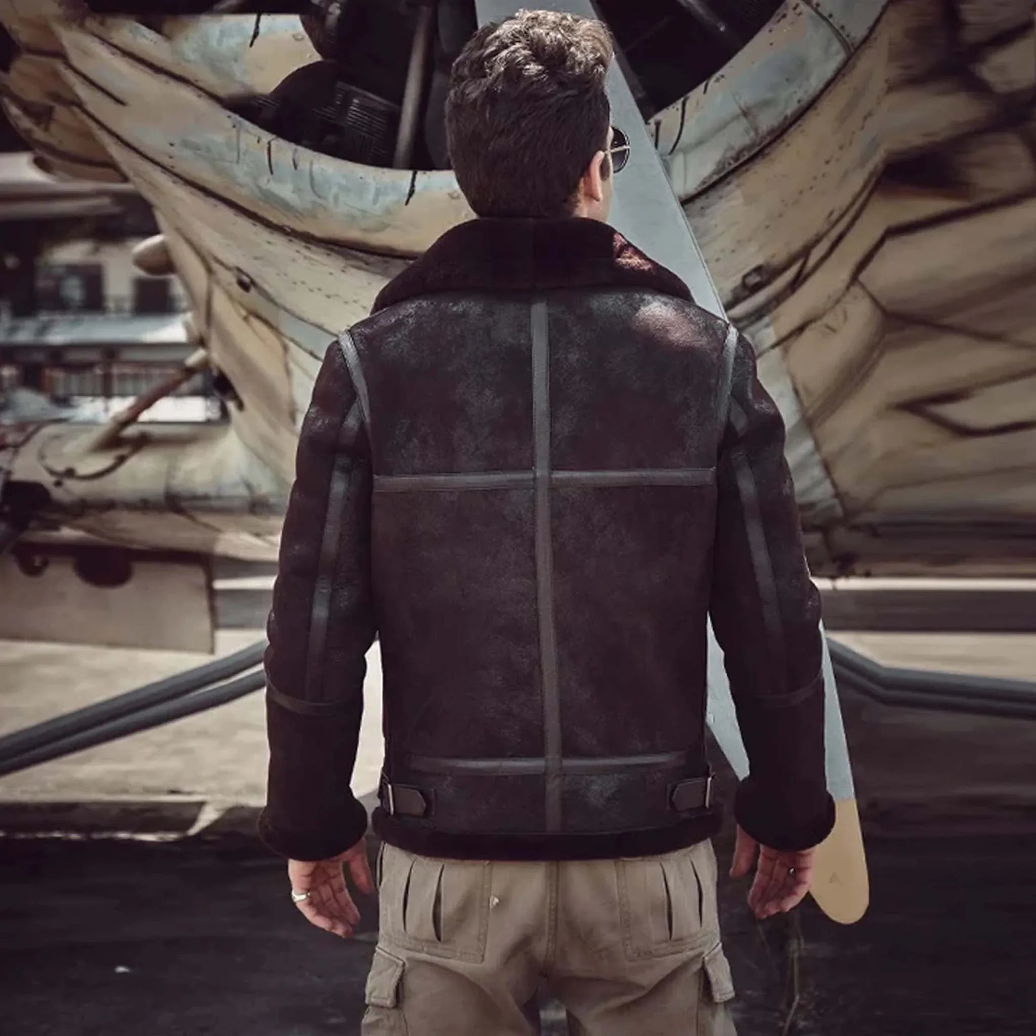 Trailx B3 RAF Jacket - Distressed Brown Sheepskin Shearling Leather Jacket