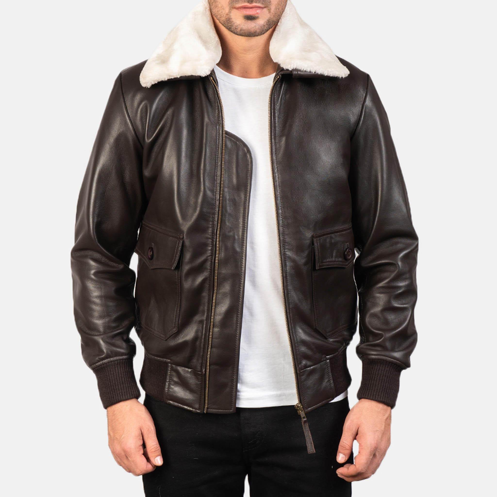 Aarin G-1 Leather Aviator Jacket – Classic Shearling Fur Collar Bomber - leathergang.com