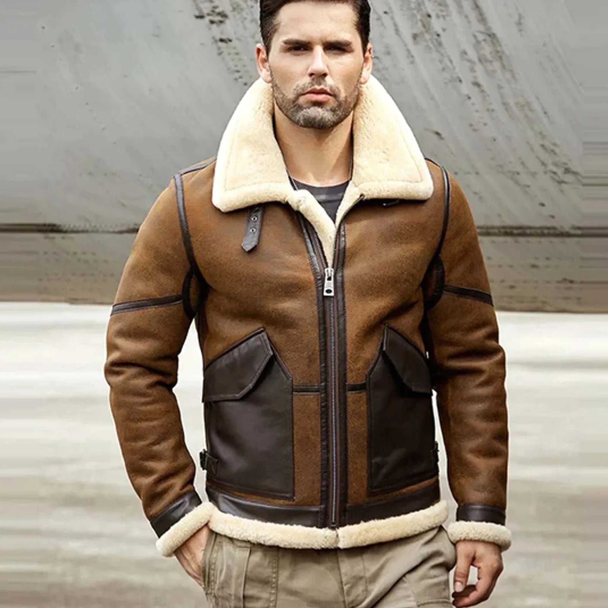 Ridr Men's Sheepskin RAF Bomber Jacket - Pilot Aviator Shearling Style