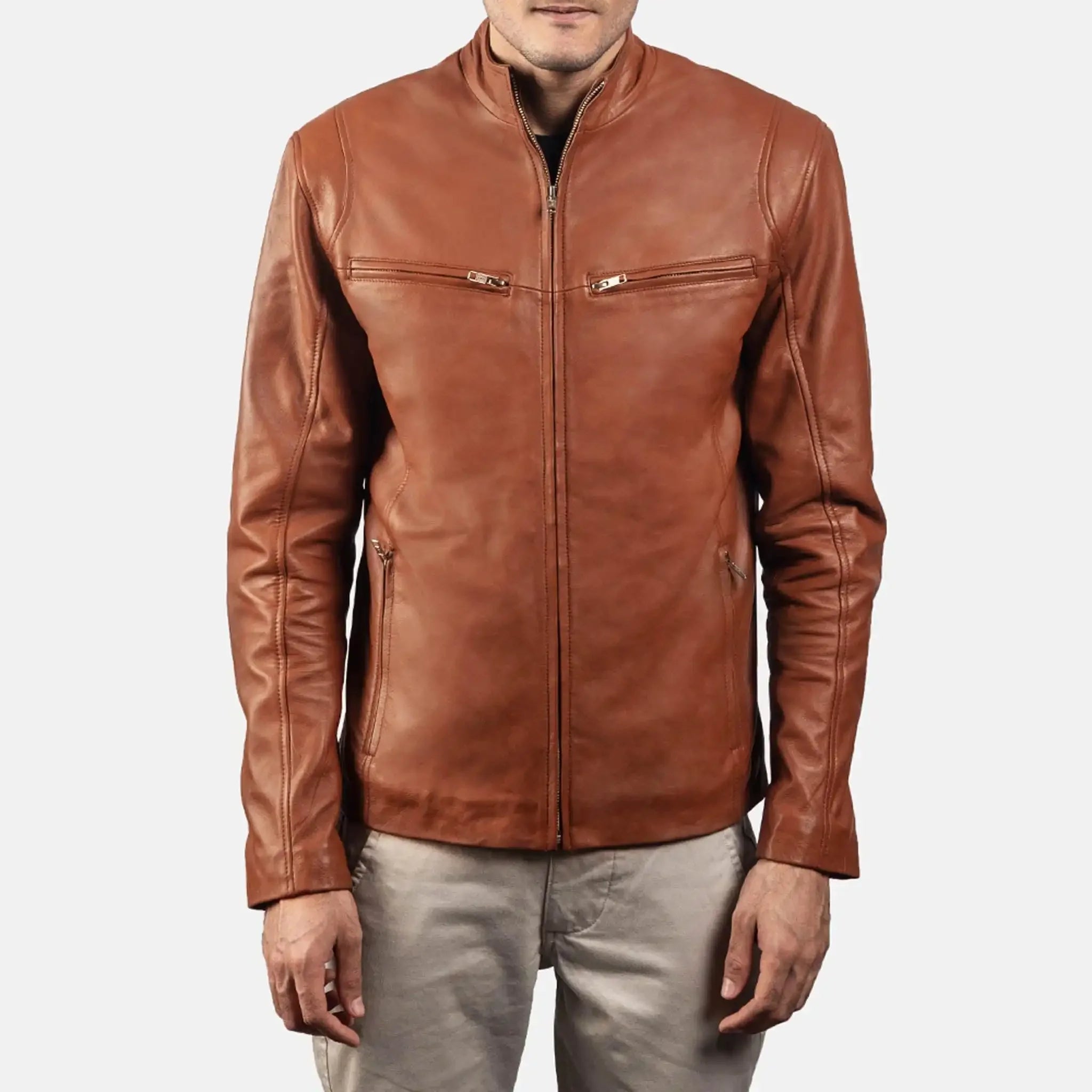 Elite Brown Leather Biker Jacket - Premium Motorcycle Style for Men