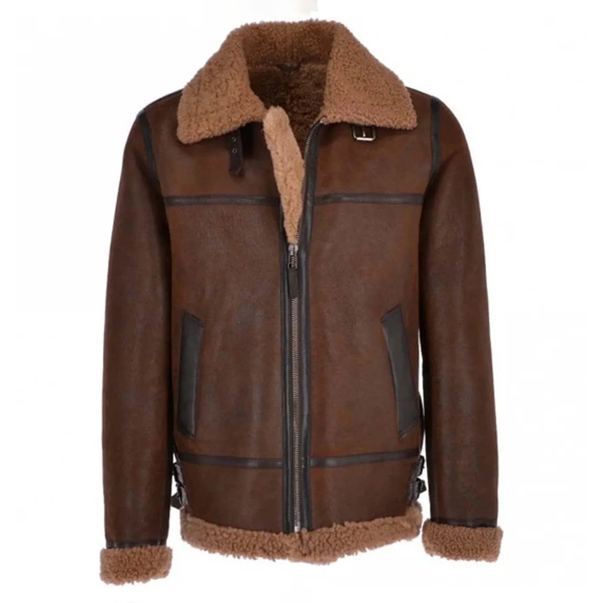 Gravyr Brown B3 RAF Bomber Jacket - Sheepskin Aviator Shearling Leather Coat