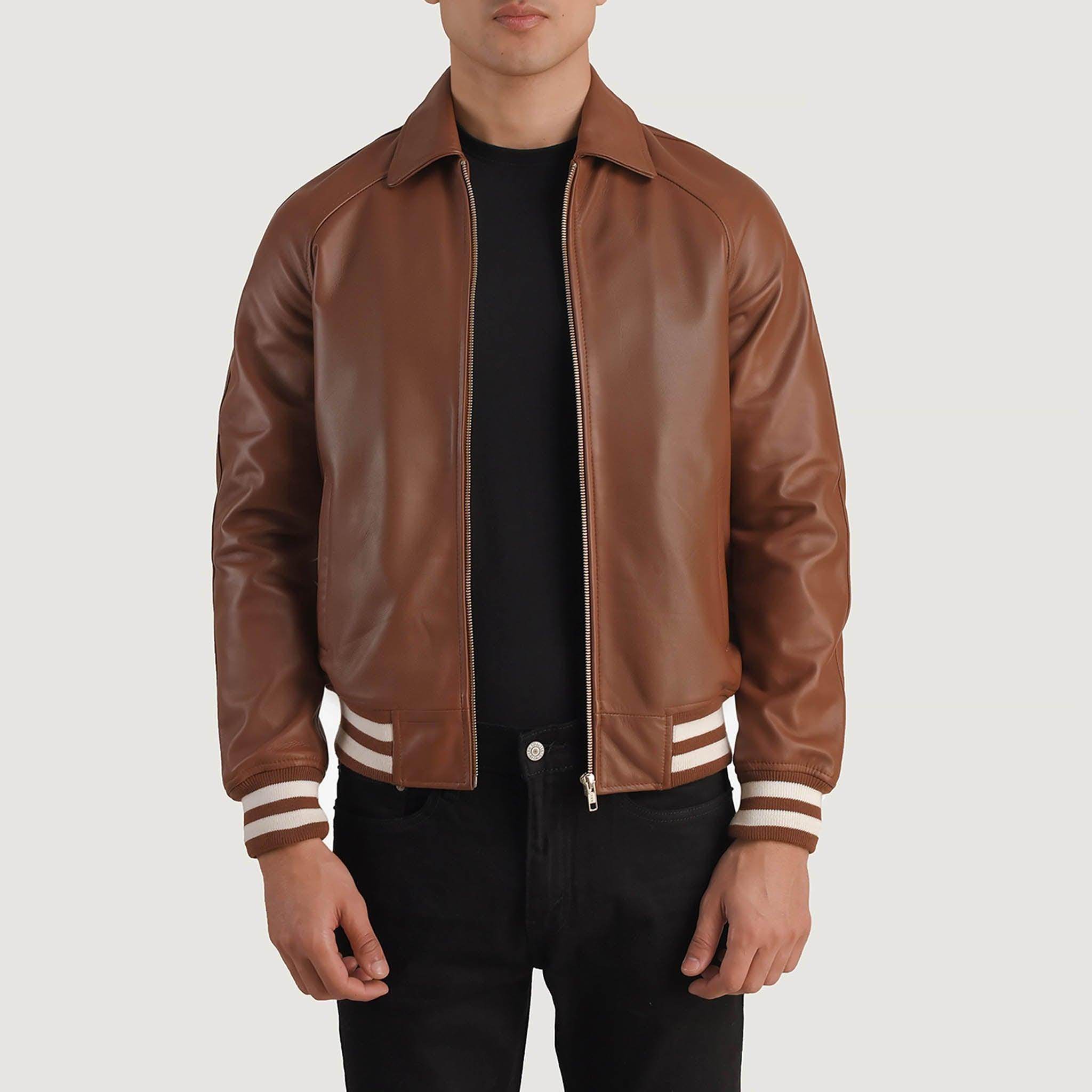 Abalard Brown Leather Varsity Jacket – Timeless Classic Style - leathergang.com