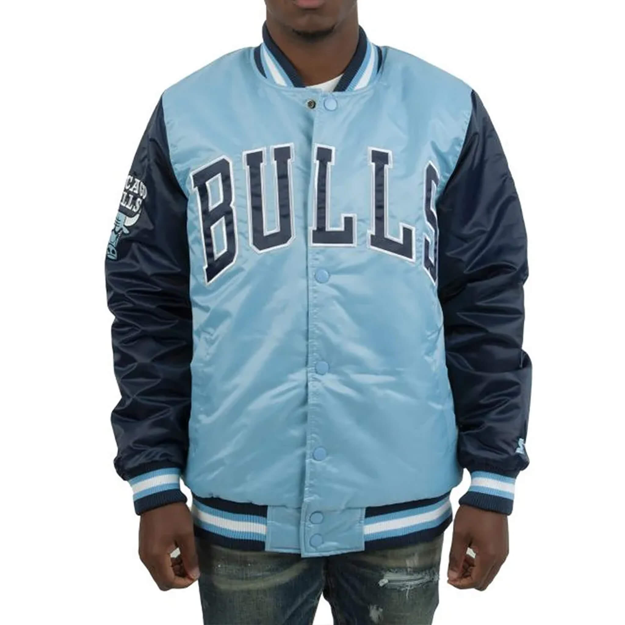 Chicago Bulls Carolina Blue Satin Varsity Jacket – Classic Style