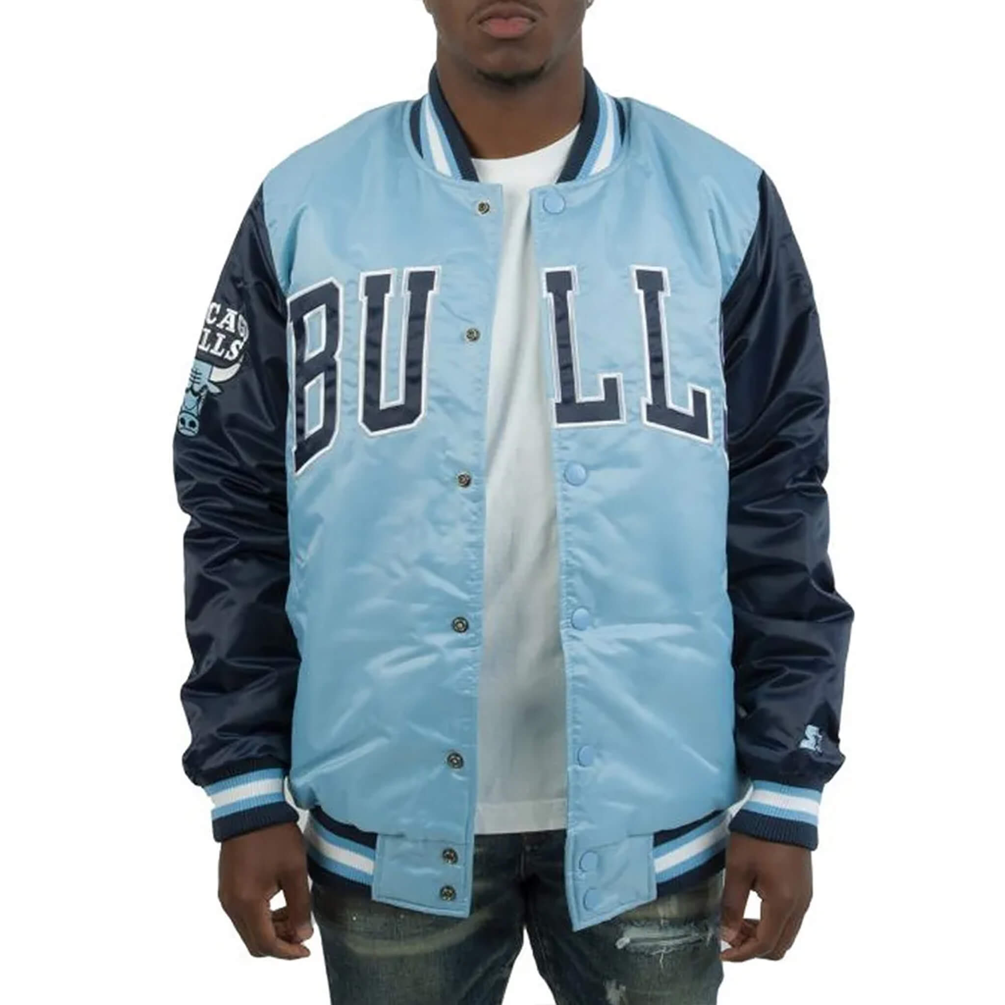 Chicago Bulls Carolina Blue Satin Varsity Jacket – Classic Style