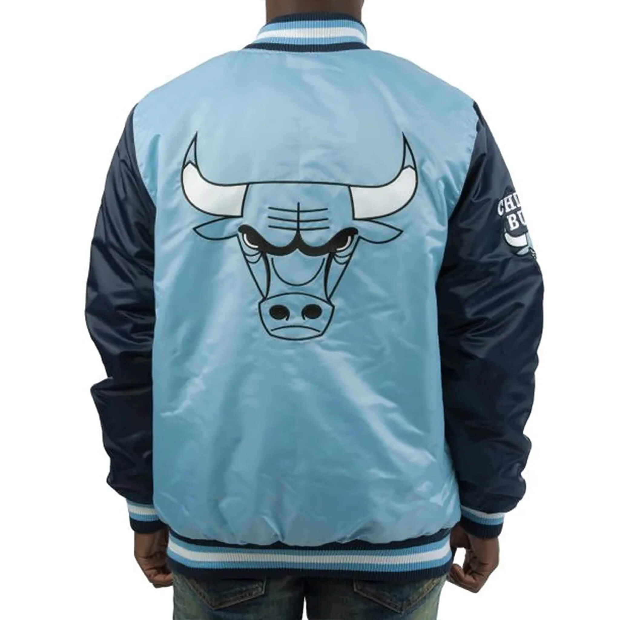 Chicago Bulls Carolina Blue Satin Varsity Jacket – Classic Style