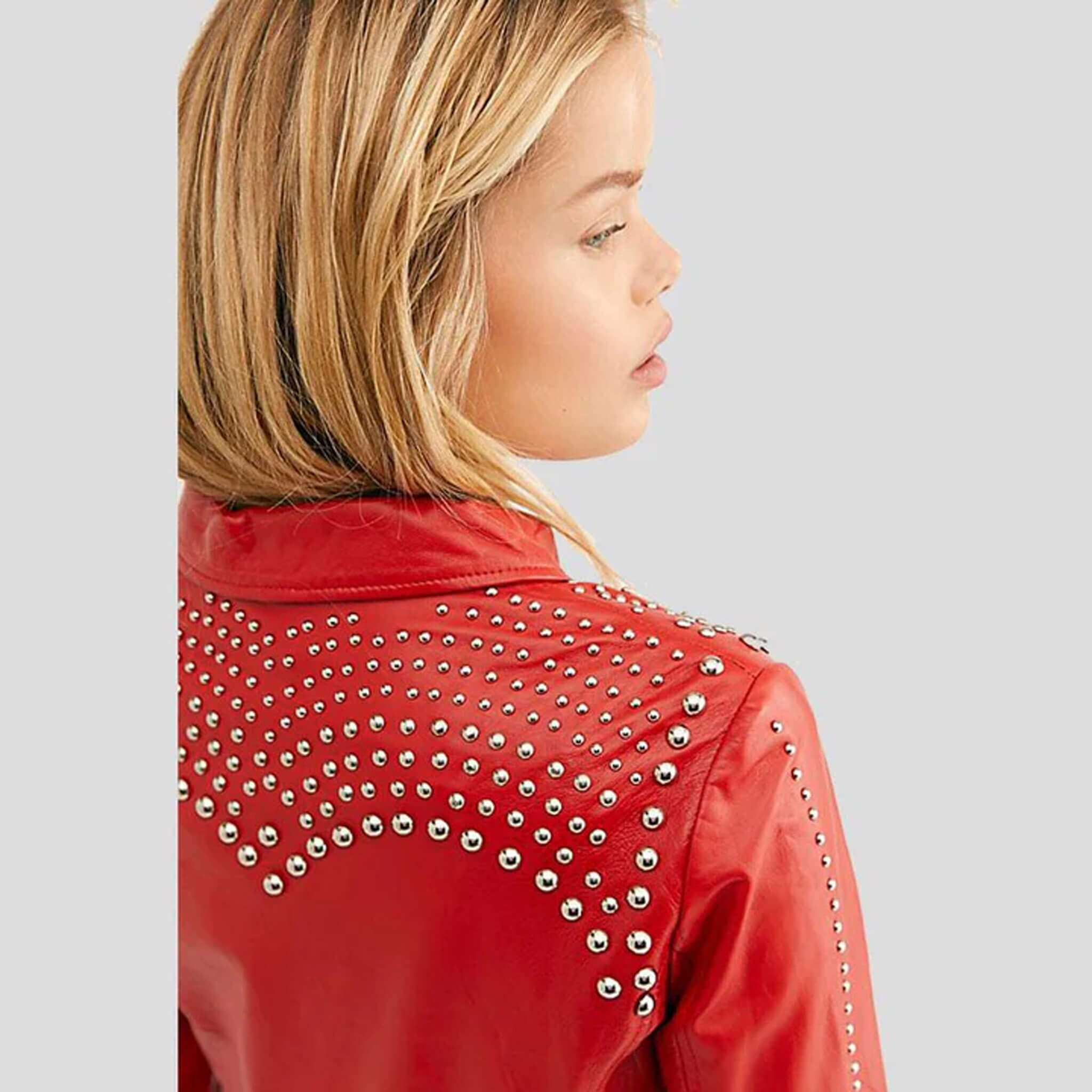 Crimson Reign Red Studded Leather Biker Jacket