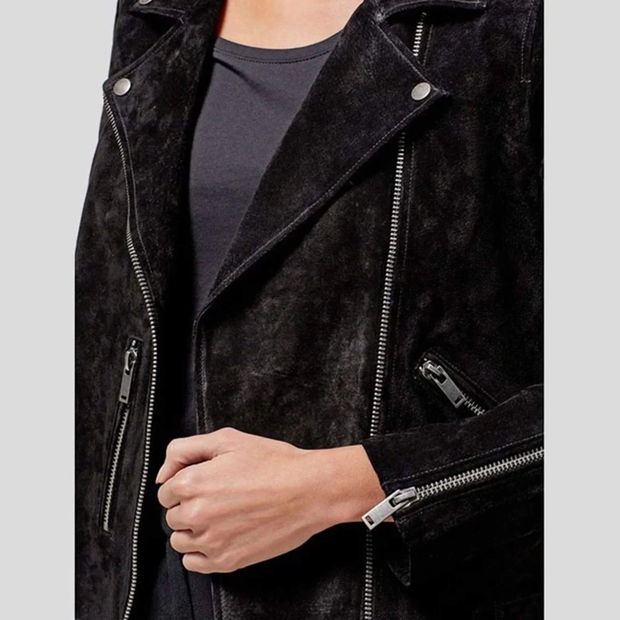 Elara Black Suede Biker Leather Jacket