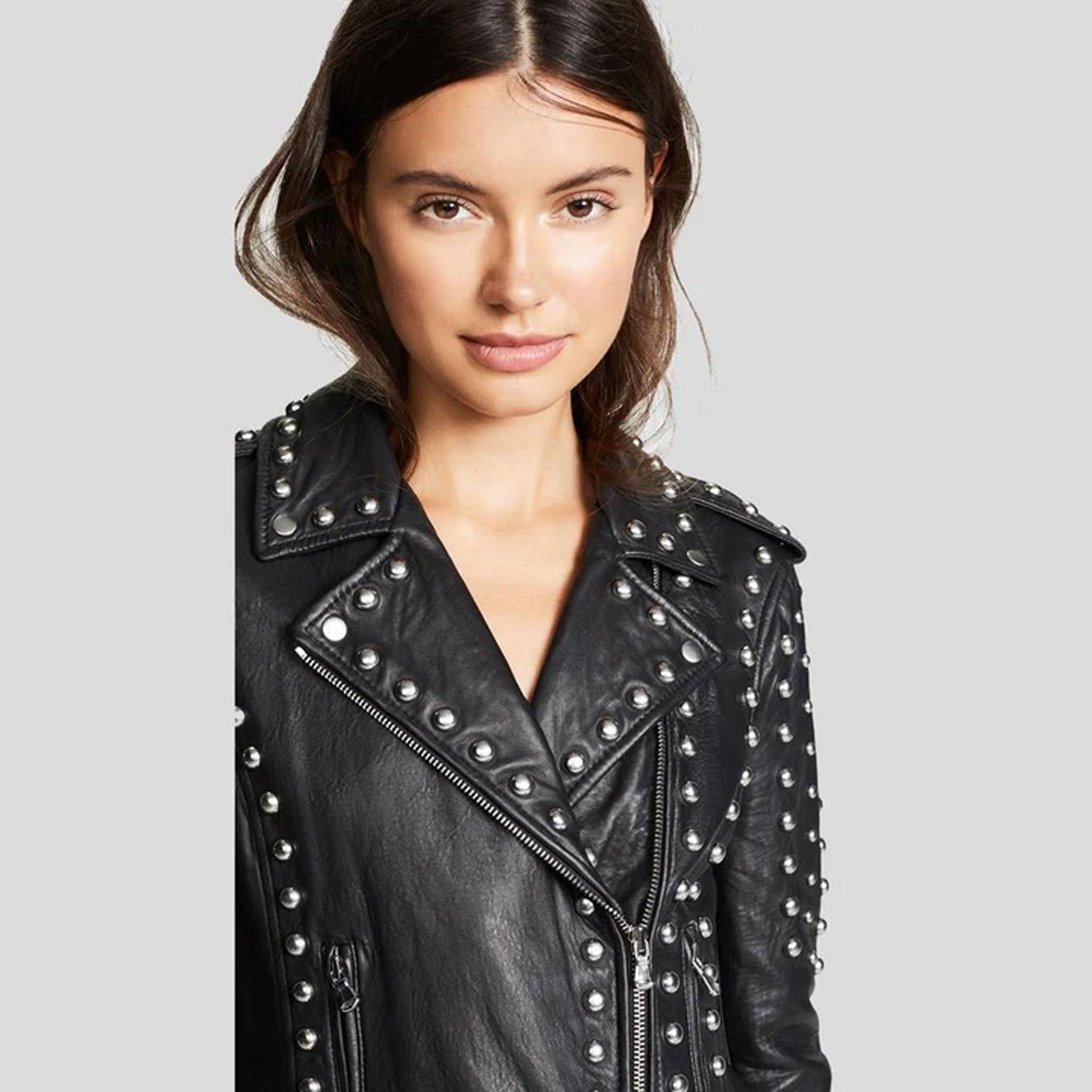 Nightrixa Black Studded Lambskin Leather Biker Jacket