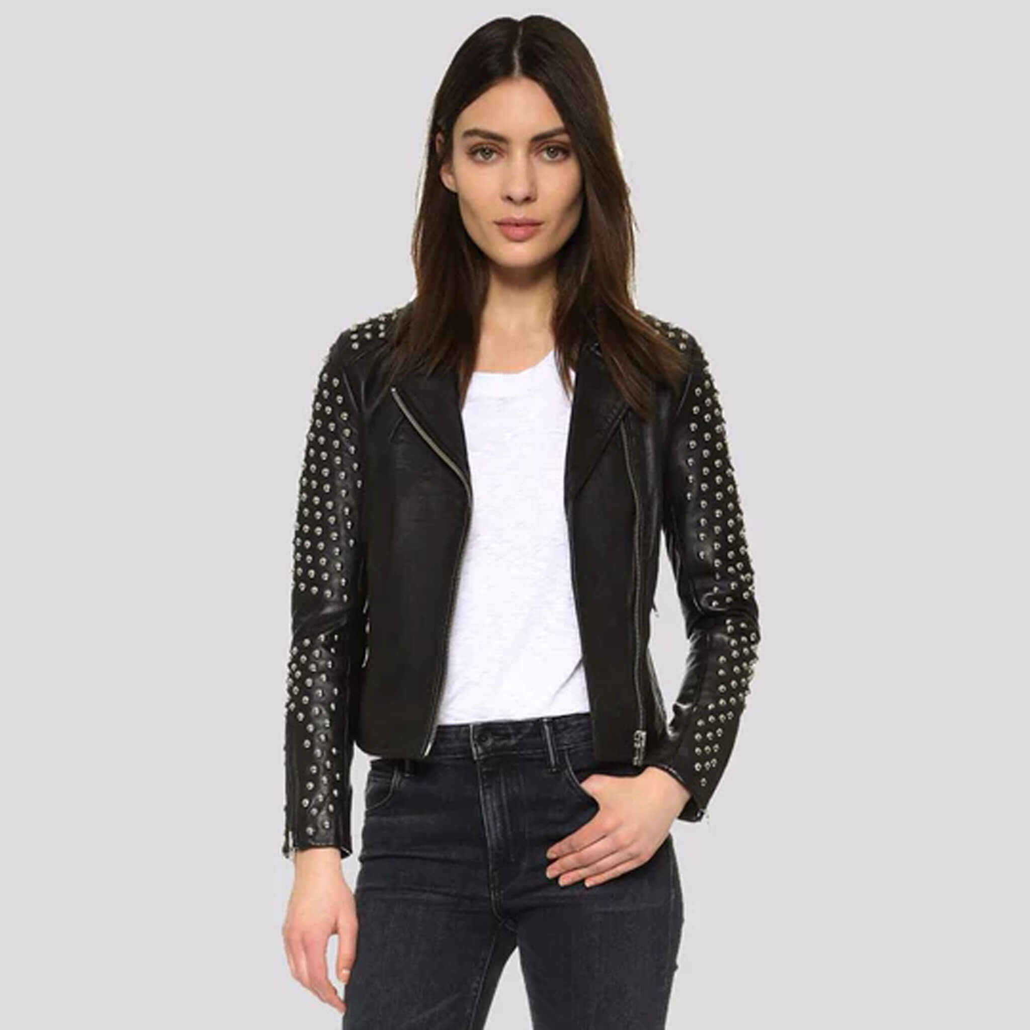 Nocturne Black Studded Lambskin Moto Leather Jacket