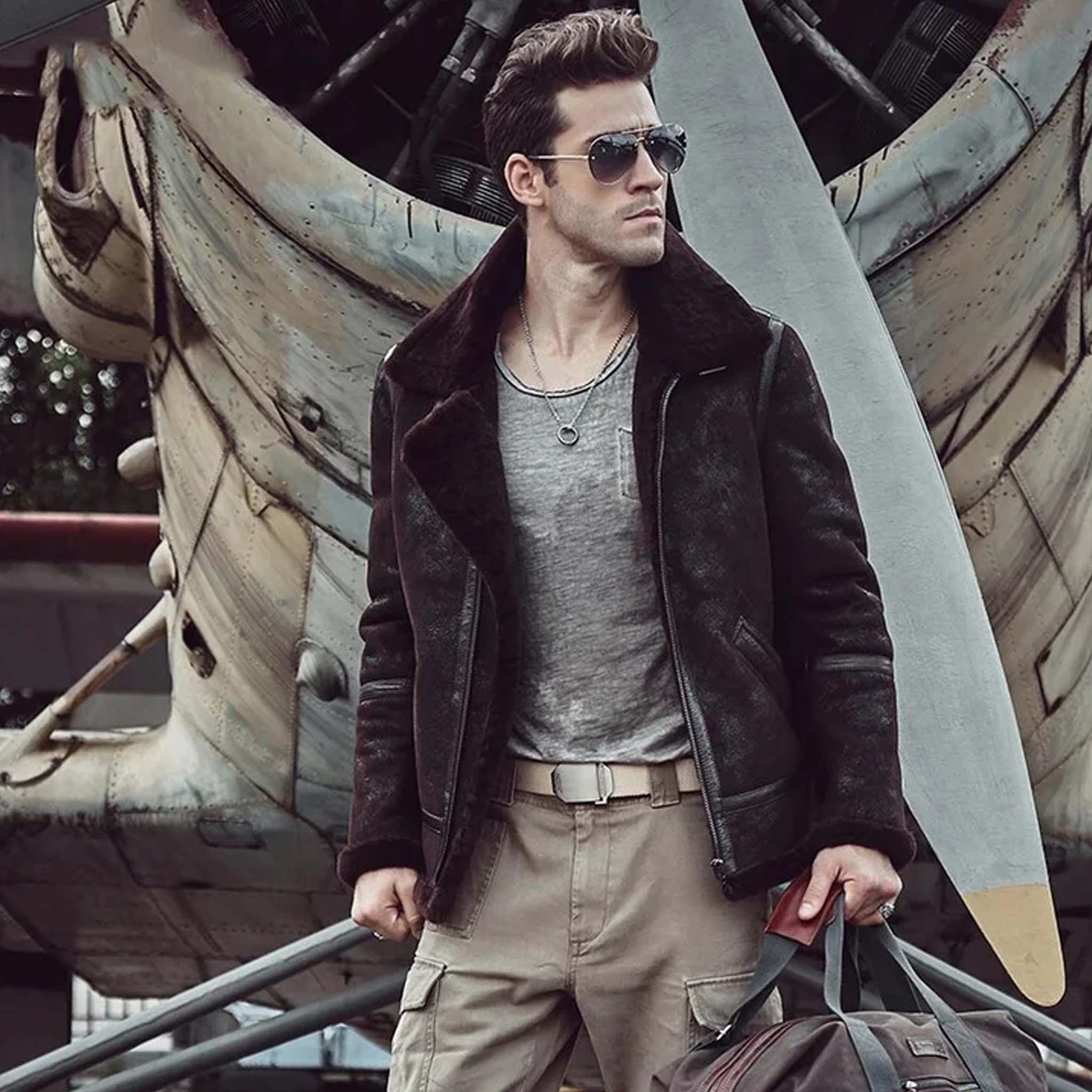 Trailx B3 RAF Jacket - Distressed Brown Sheepskin Shearling Leather Jacket