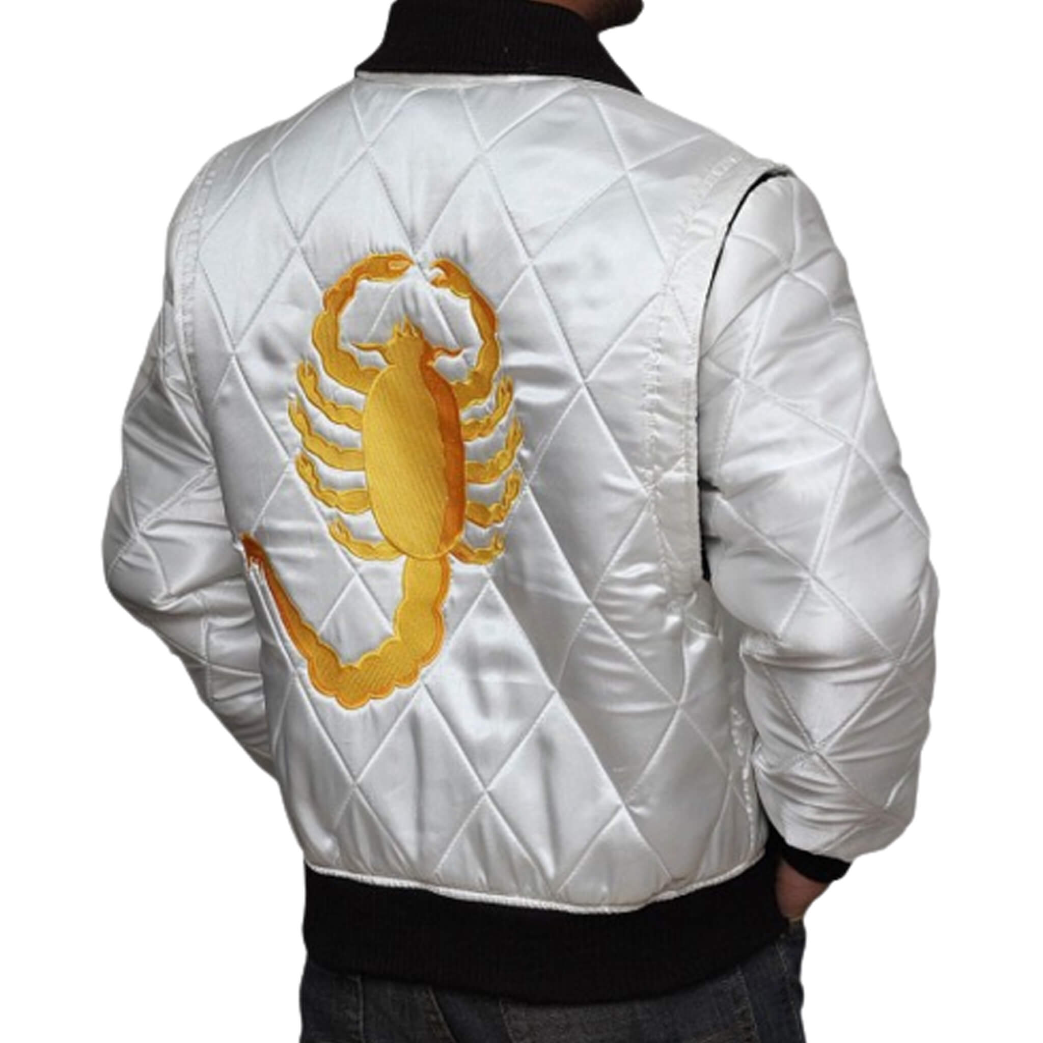 Ryan Gosling Drive Scorpion White Satin – Varsity Jacket