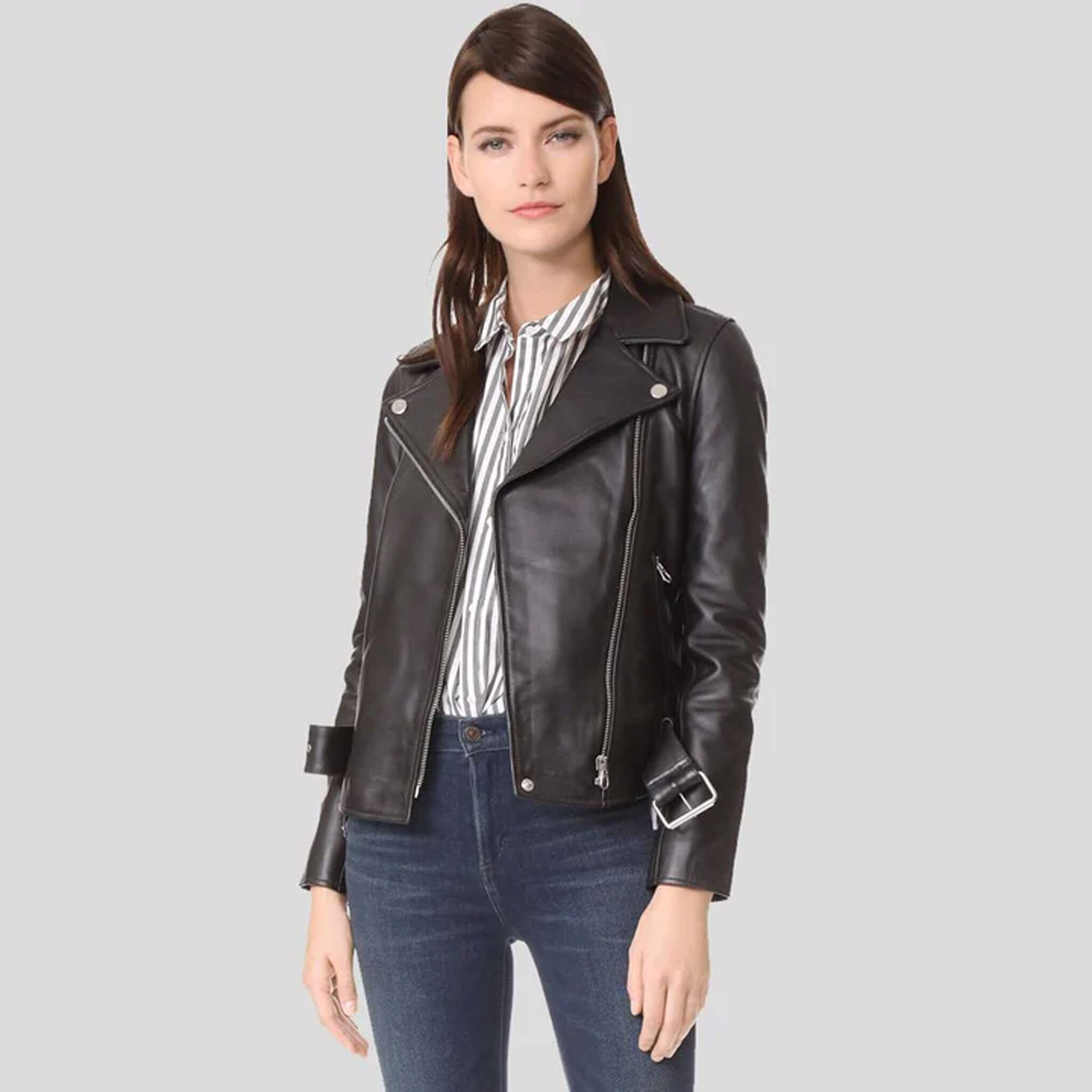 Lara Black Lambskin Biker Jacket with Quilted Lining