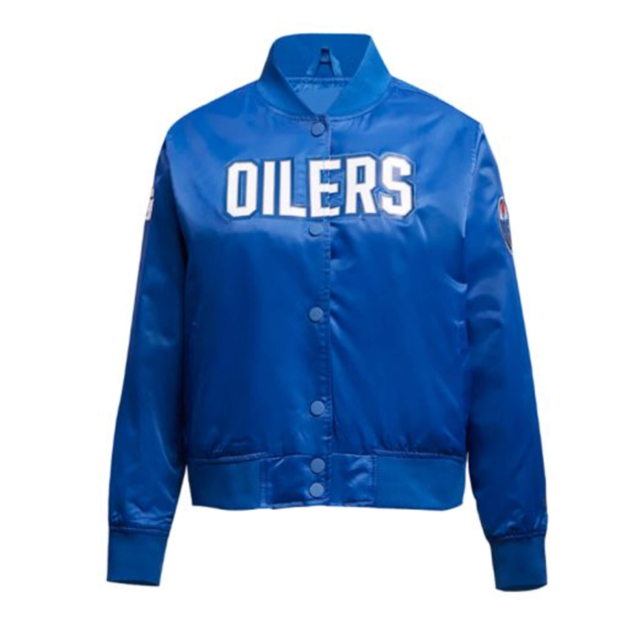 Edmonton Oilers Blue Satin Varsity Jacket – Classic Style